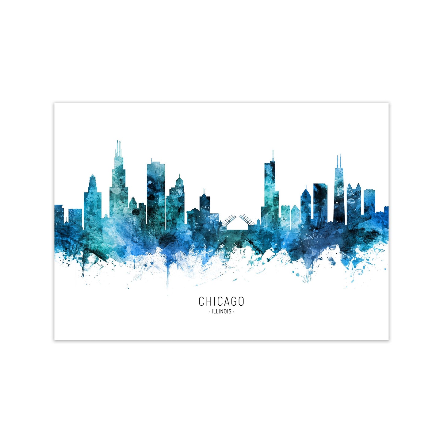 Chicago Illinois Skyline Blue City Name by Michael Tompsett Print Only