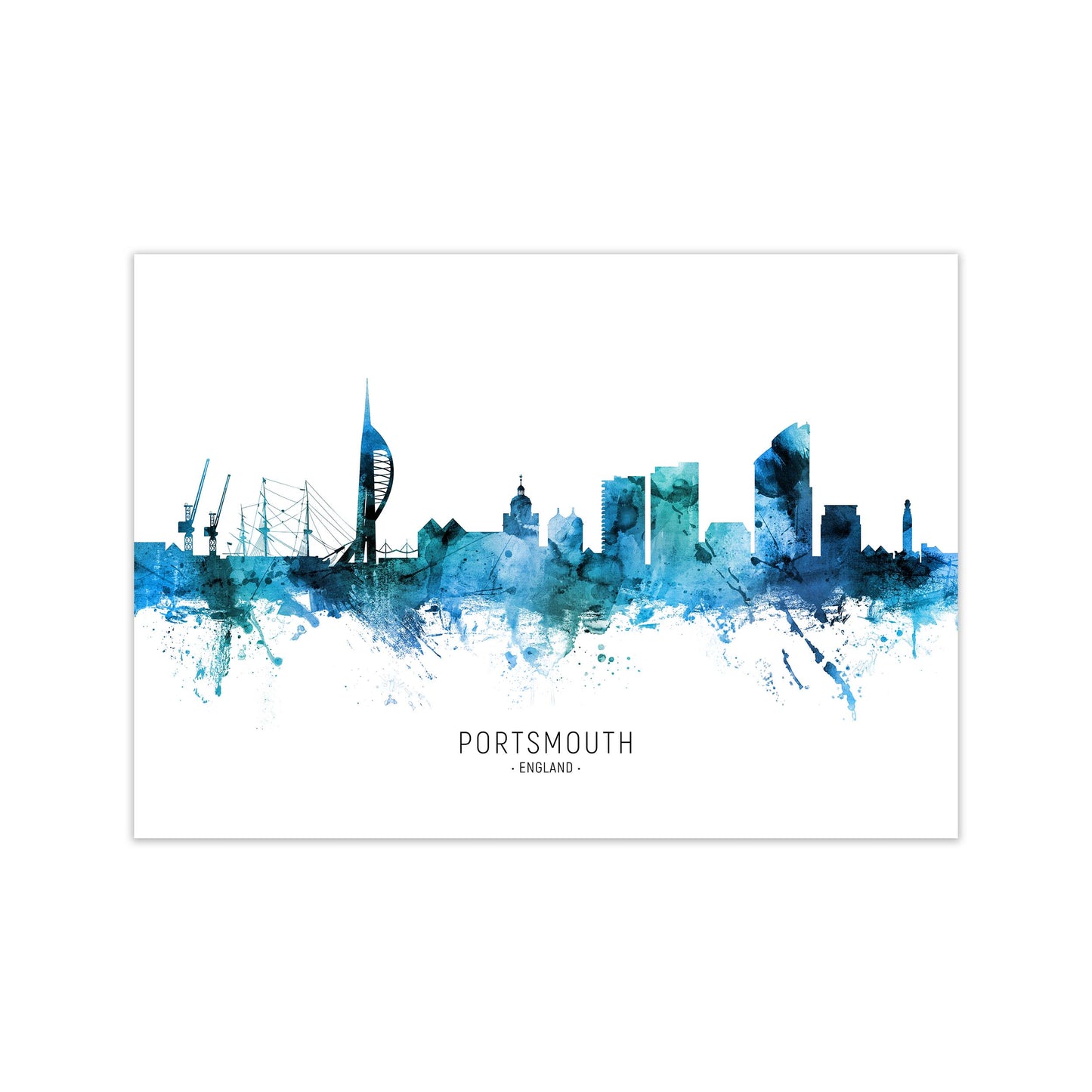 Portsmouth England Skyline Blue City Name by Michael Tompsett Print Only