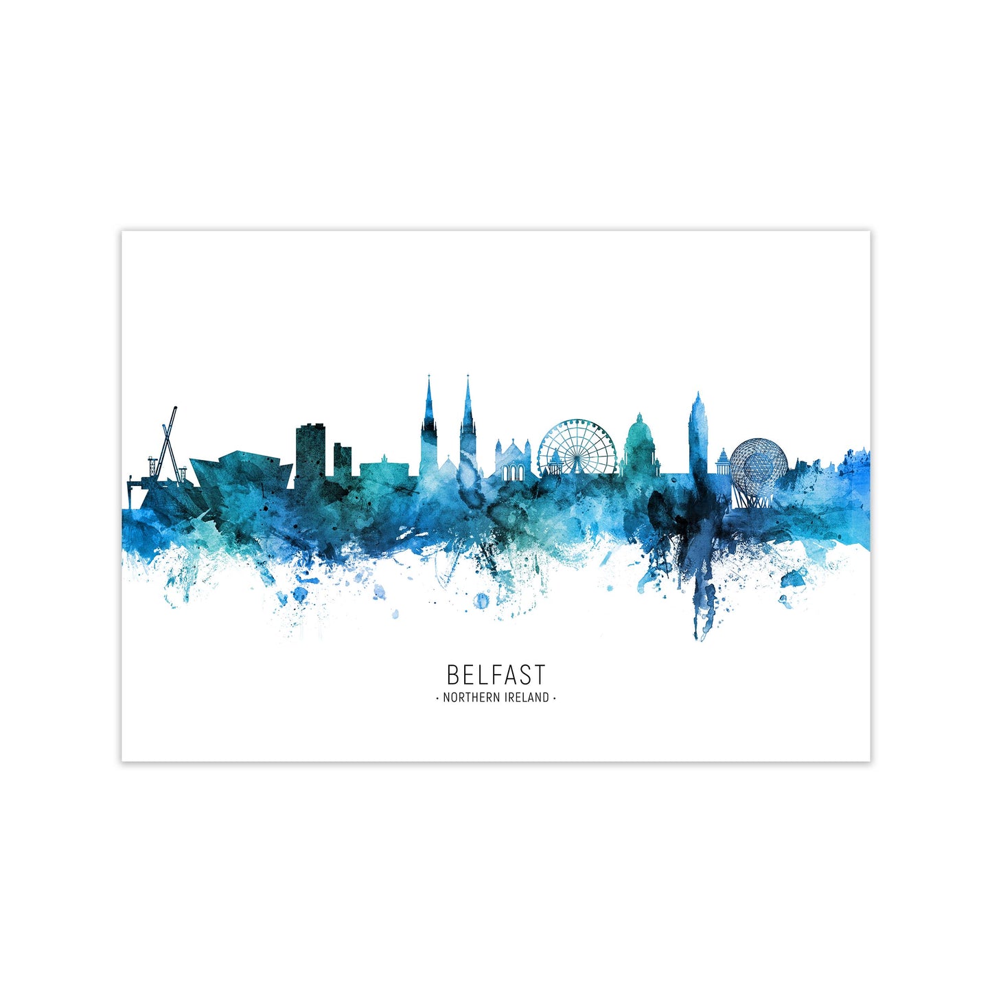 Belfast Northern Ireland Skyline Blue City Name  by Michael Tompsett Print Only