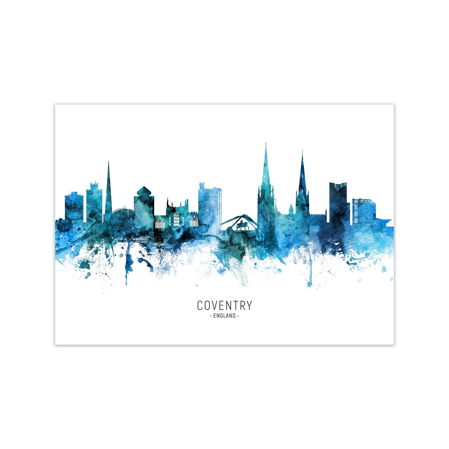 Coventry England Skyline Blue City Name  by Michael Tompsett Print Only