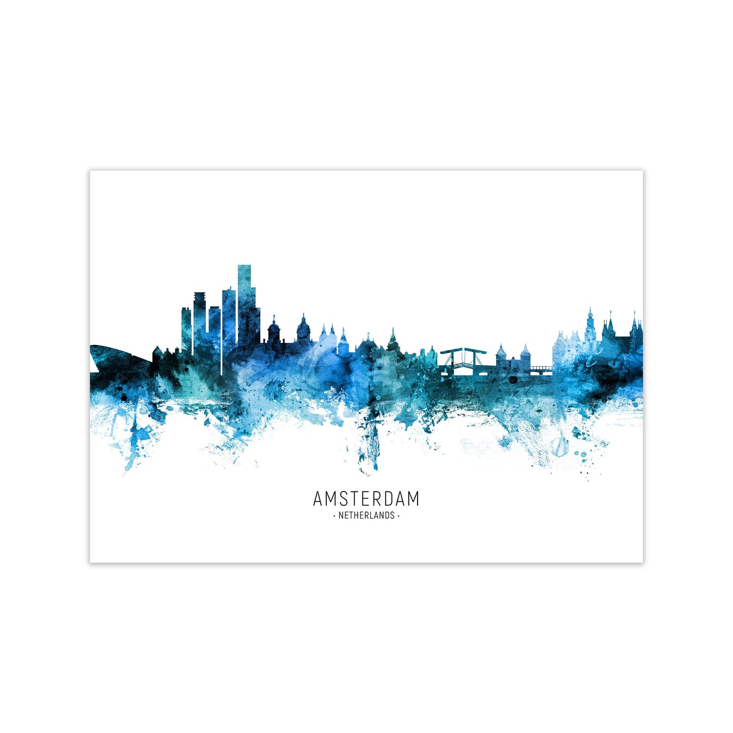 Amsterdam Netherlands Skyline Blue City Name  by Michael Tompsett Print Only