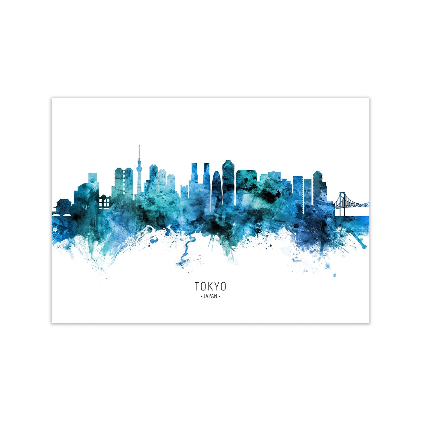 Tokyo Japan Skyline Blue City Name Print by Michael Tompsett Print Only