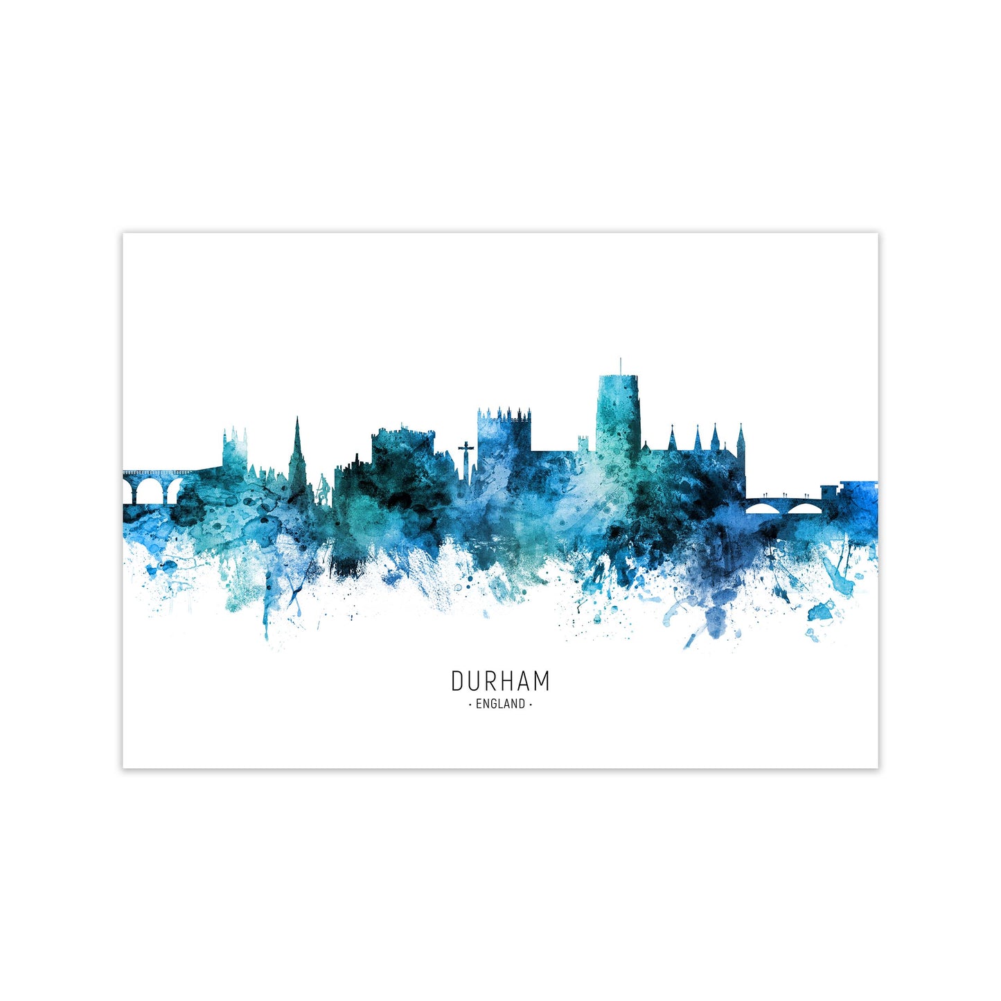 Durham England Skyline Blue City Name by Michael Tompsett Print Only