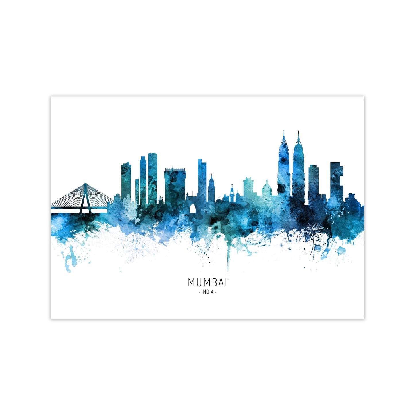 Mumbai India Skyline Blue City Name Print by Michael Tompsett Print Only