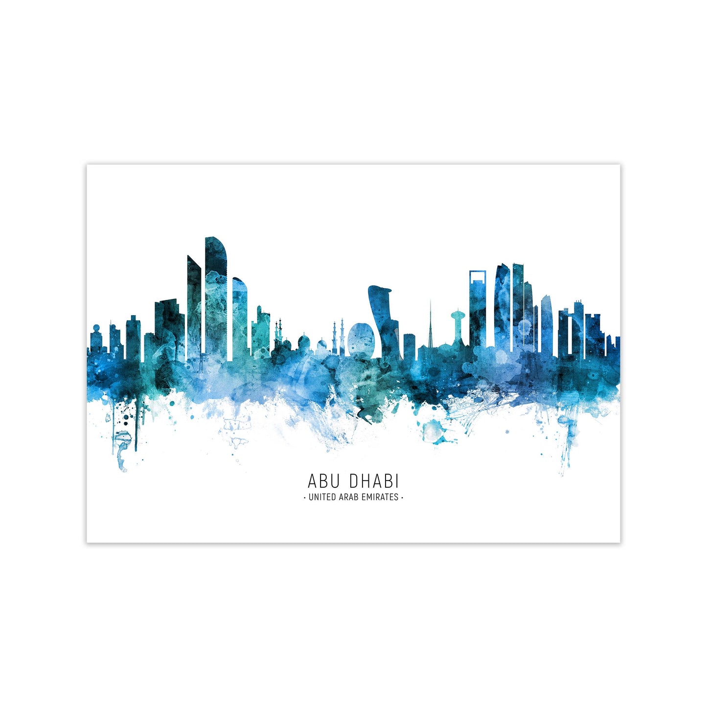 Abu Dhabi United Arab Emirates Skyline Blue City Name by Michael Tompsett Print Only