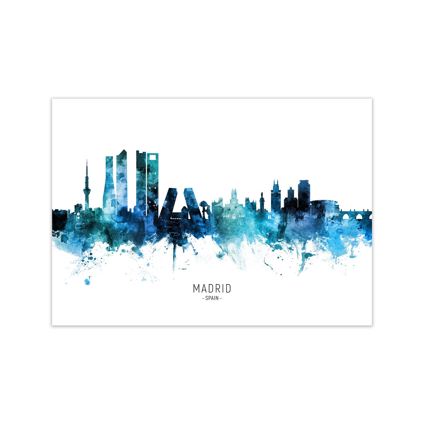 Madrid Spain Skyline Blue City Name Print by Michael Tompsett Print Only