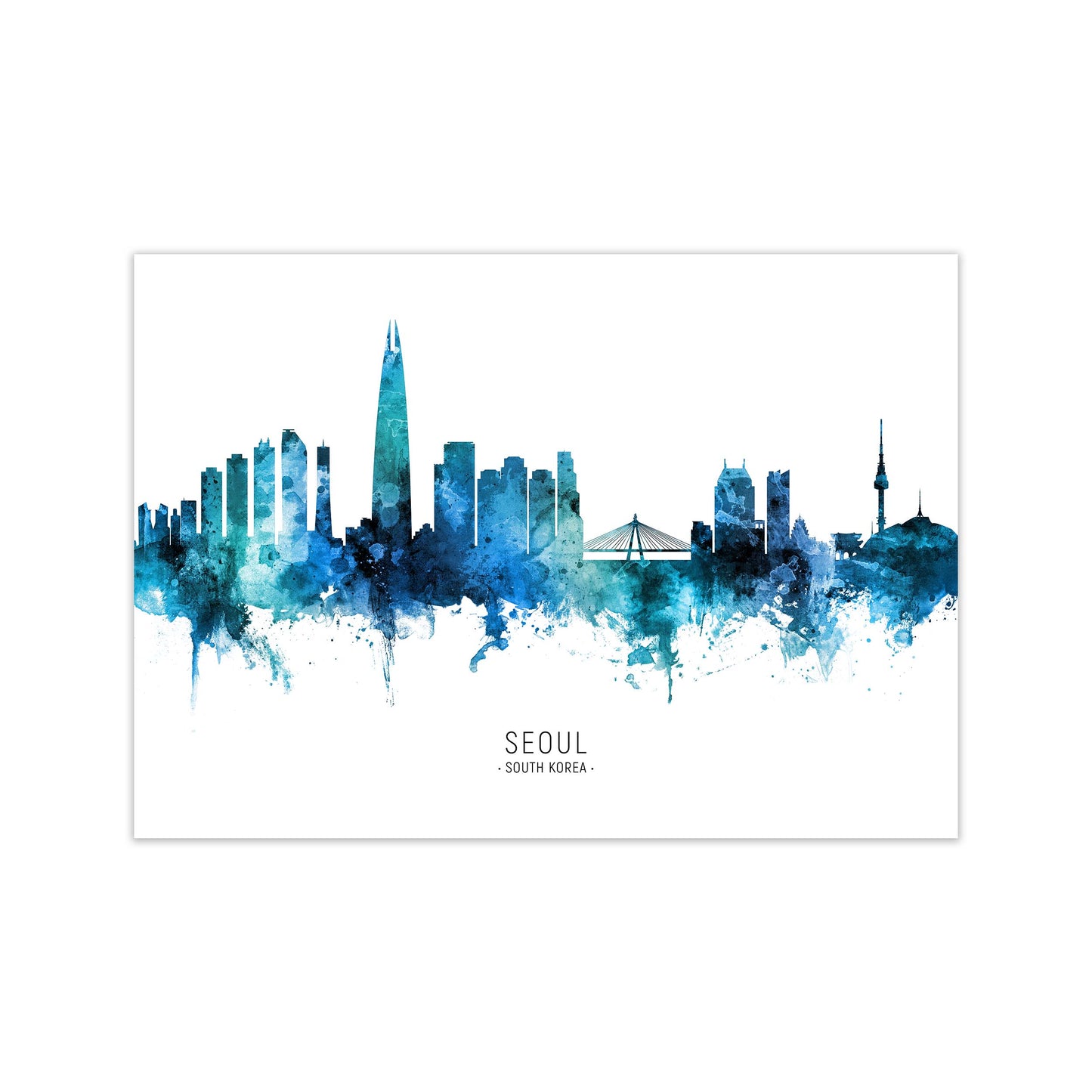 Seoul South Korea Skyline Blue City Name by Michael Tompsett Print Only