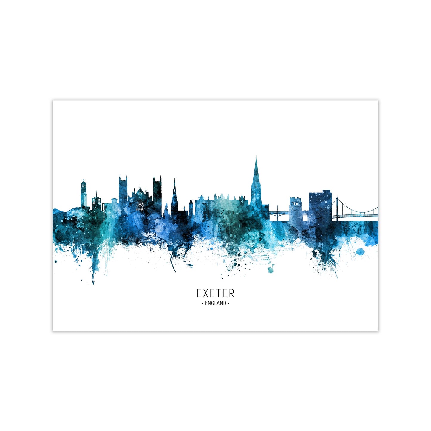 Exeter England Skyline Blue City Name by Michael Tompsett Print Only