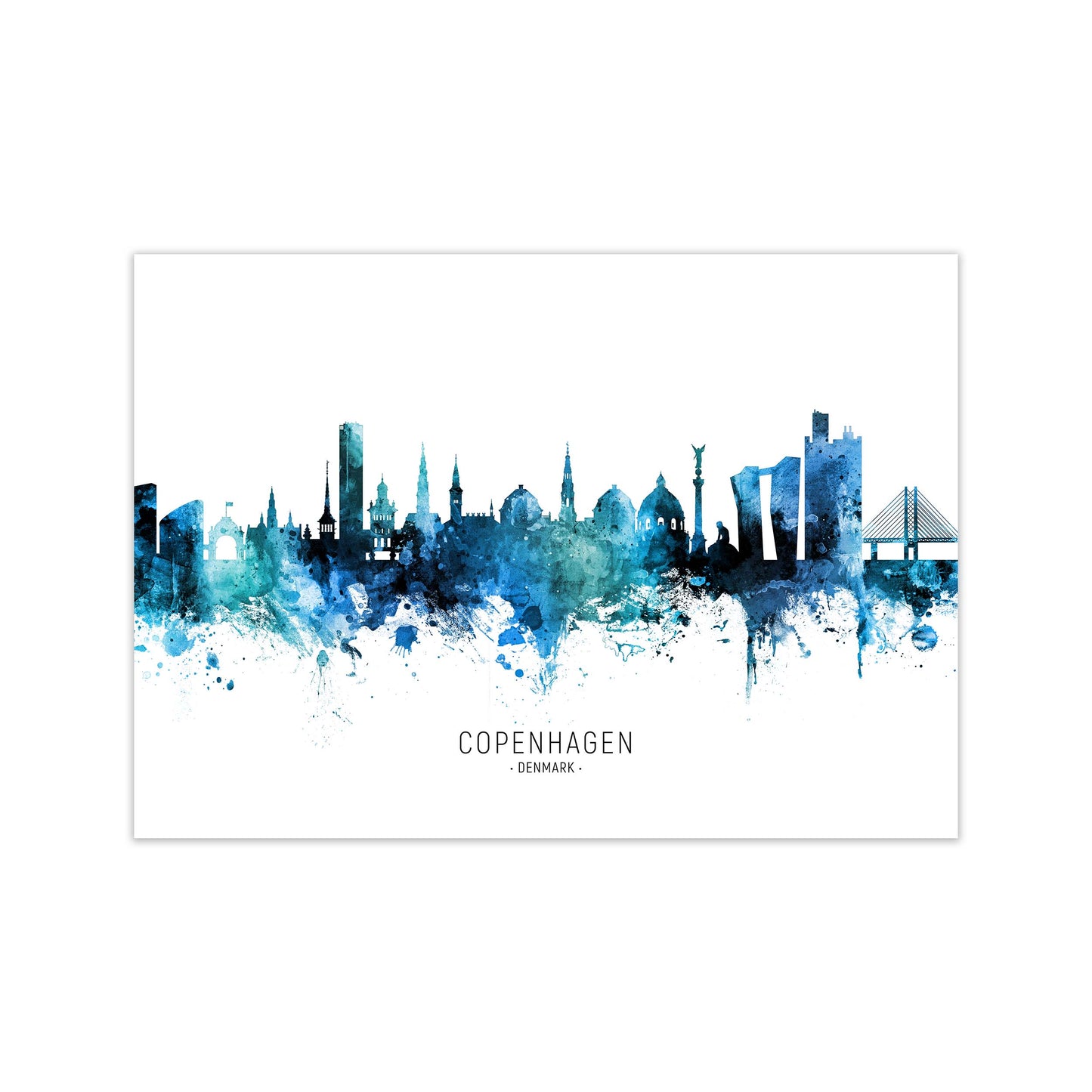 Copenhagen Denmark Skyline Blue City Name by Michael Tompsett Print Only