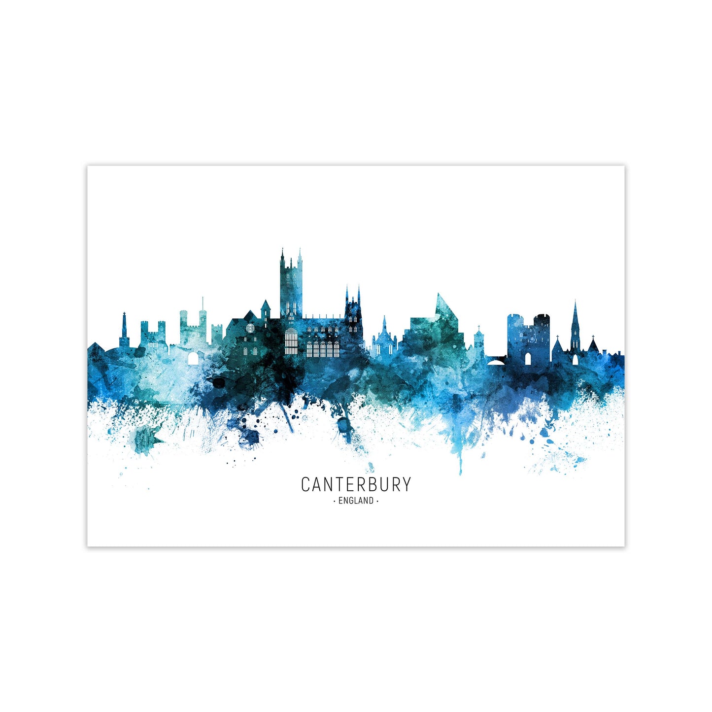 Canterbury England Skyline Blue City Name by Michael Tompsett Print Only
