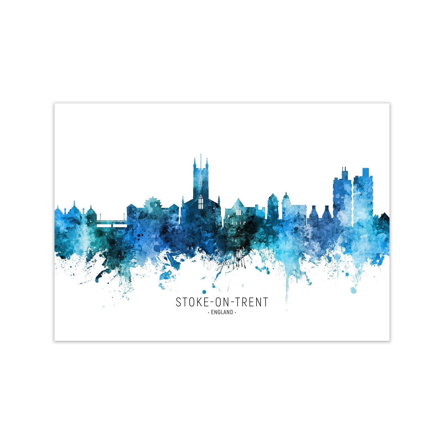 Stoke-On-Trent England Skyline Blue City Name by Michael Tompsett Print Only