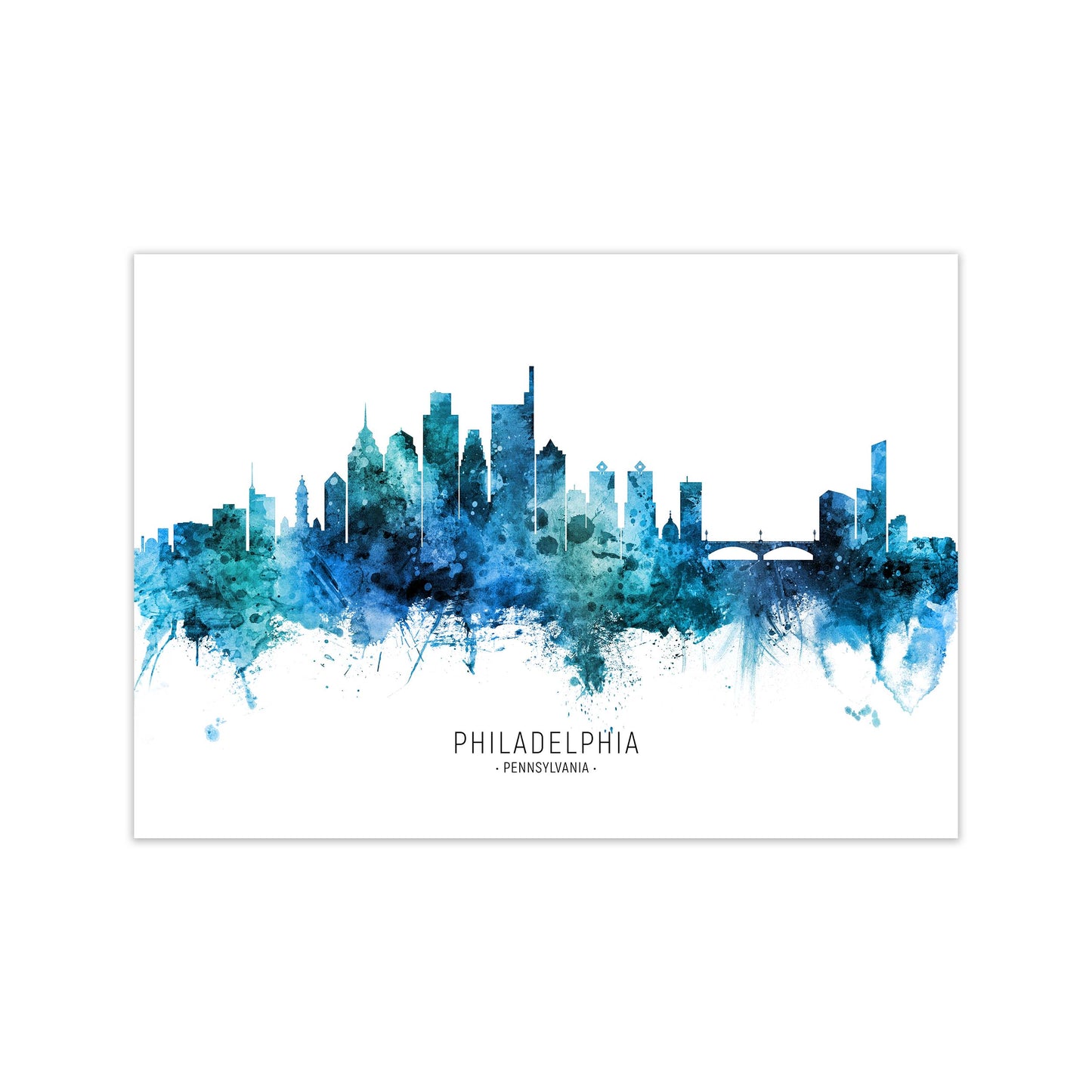 Philadelphia Pennsylvania Skyline Blue City Name by Michael Tompsett Print Only