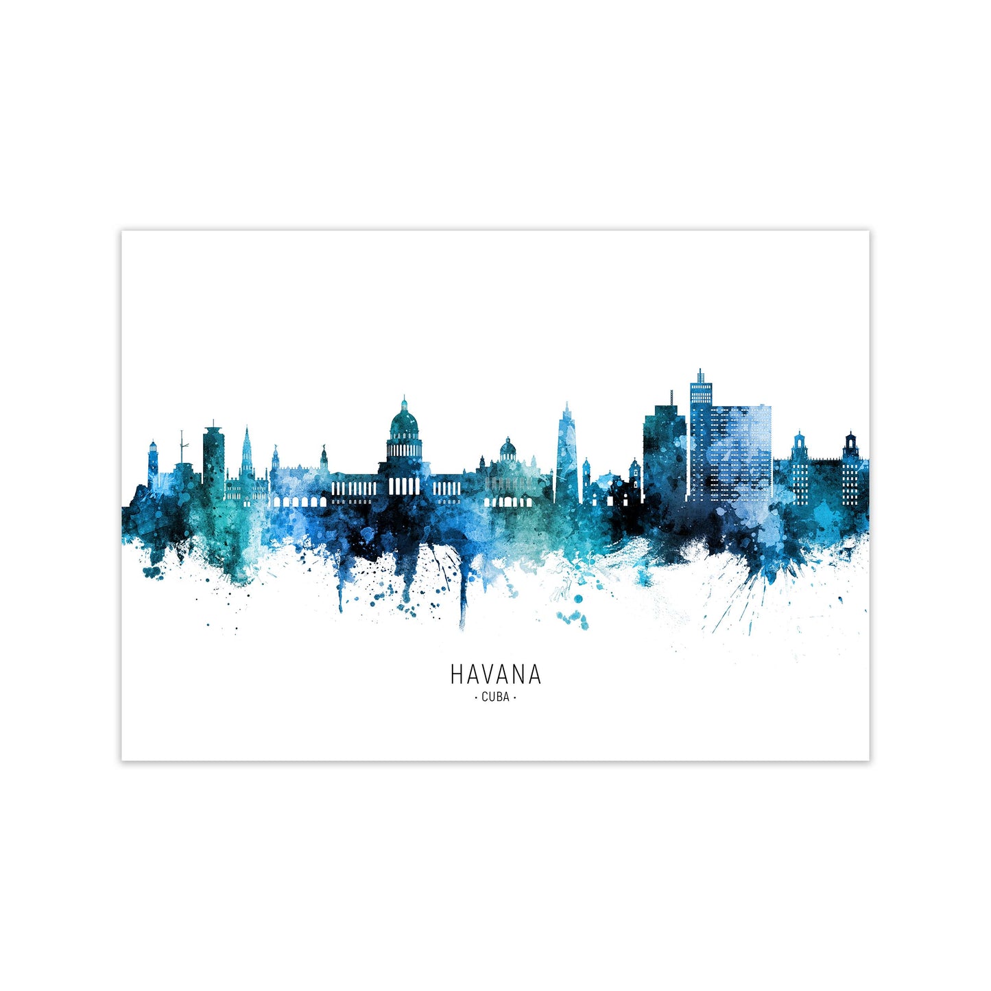 Havana Cuba Skyline Blue City Name Print by Michael Tompsett Print Only