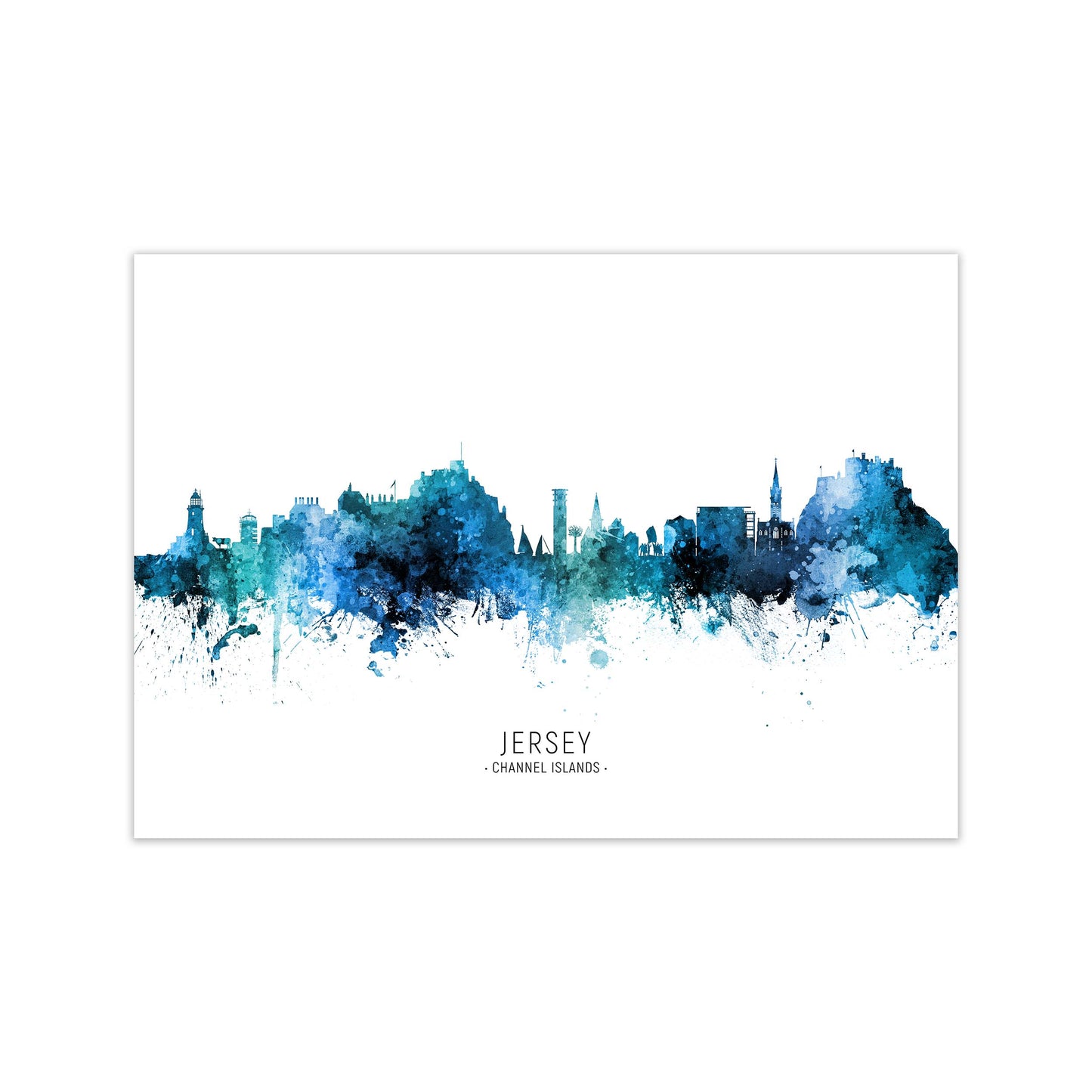 Jersey Channel Islands Skyline Blue City Name by Michael Tompsett Print Only
