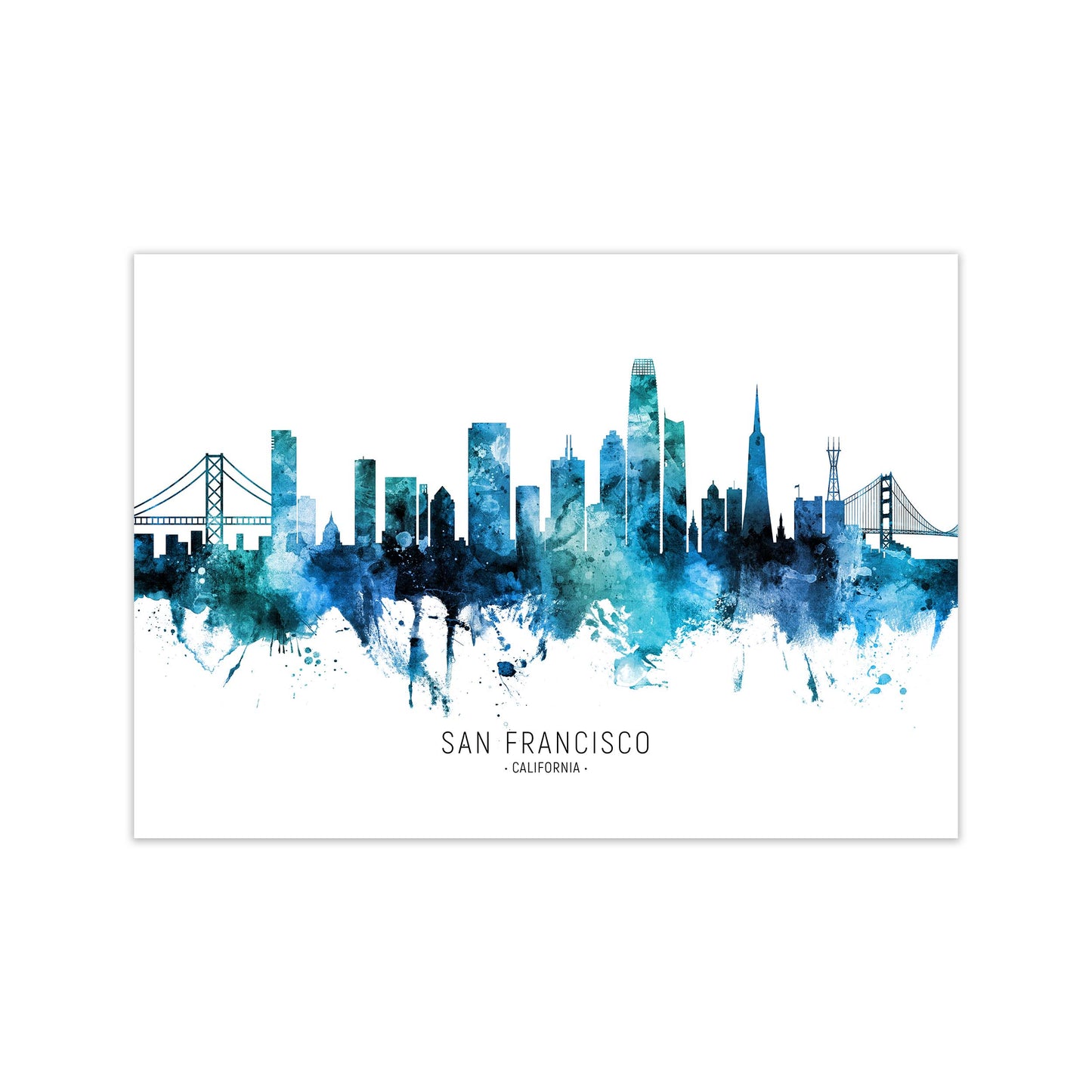 San Francisco California Skyline Blue City Name by Michael Tompsett Print Only