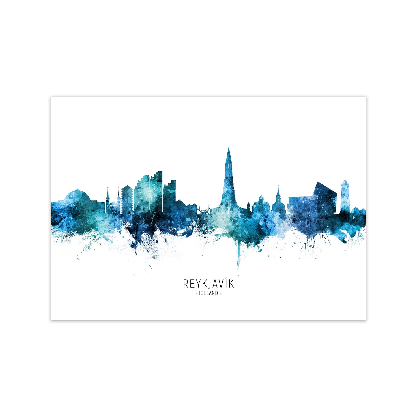 Reykjavik Iceland Skyline Blue City Name by Michael Tompsett Print Only