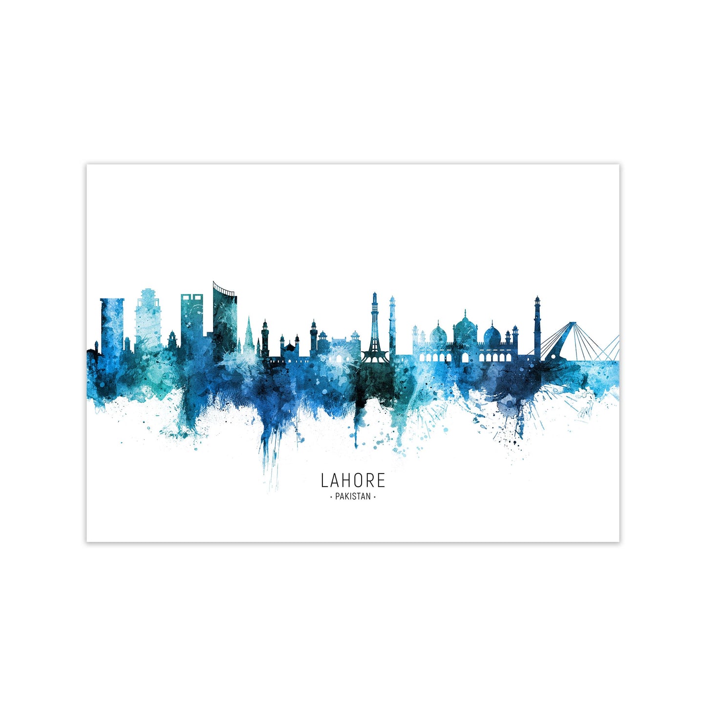 Lahore Pakistan Skyline Blue City Name by Michael Tompsett Print Only