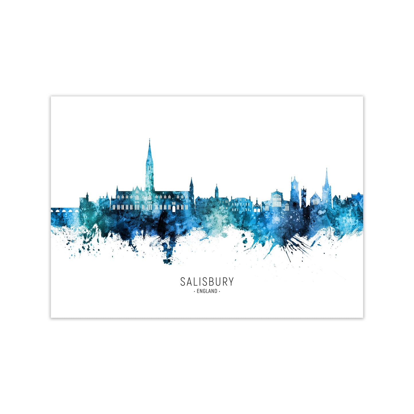 Salisbury England Skyline Blue City Name by Michael Tompsett Print Only