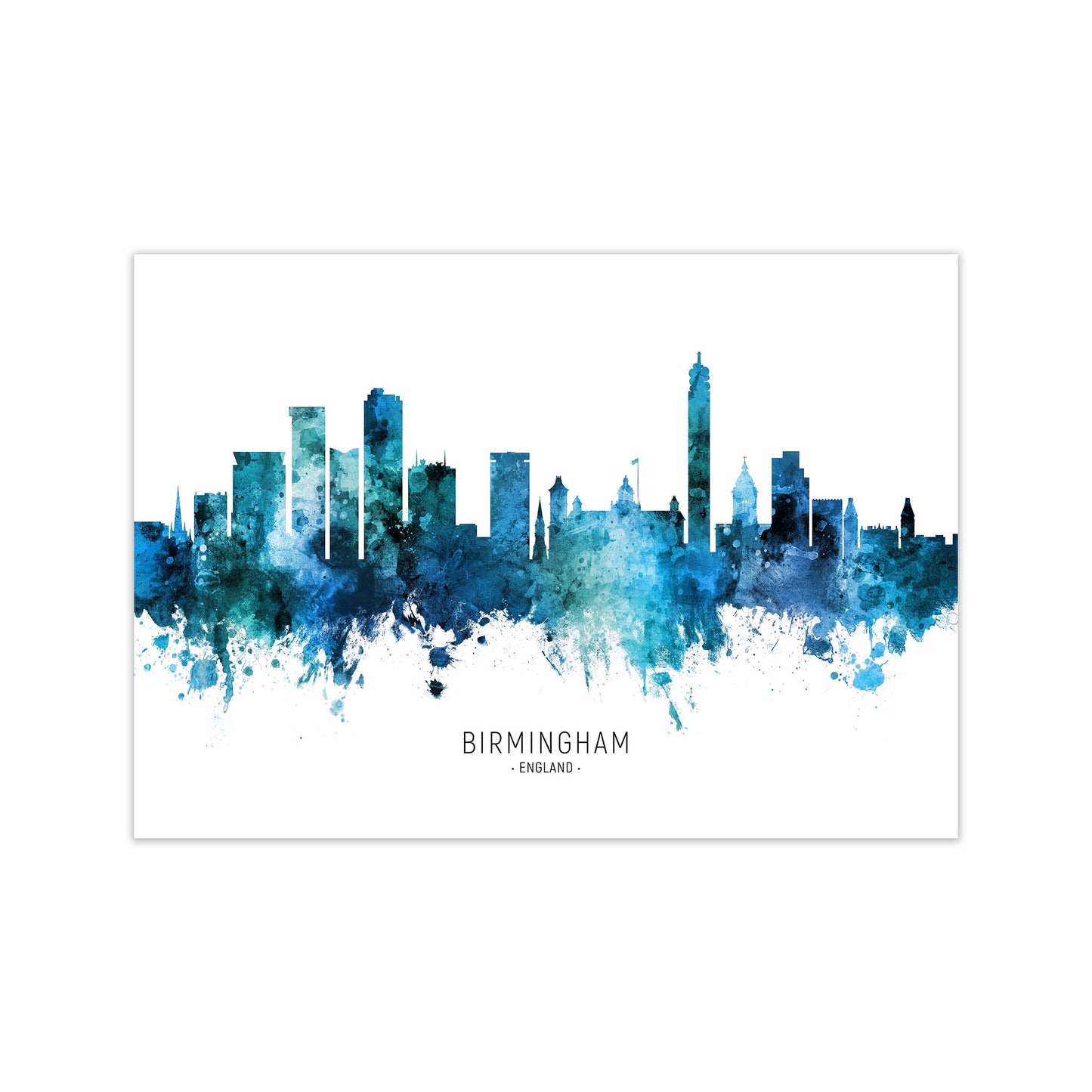 Birmingham England Skyline Blue City Name by Michael Tompsett Print Only