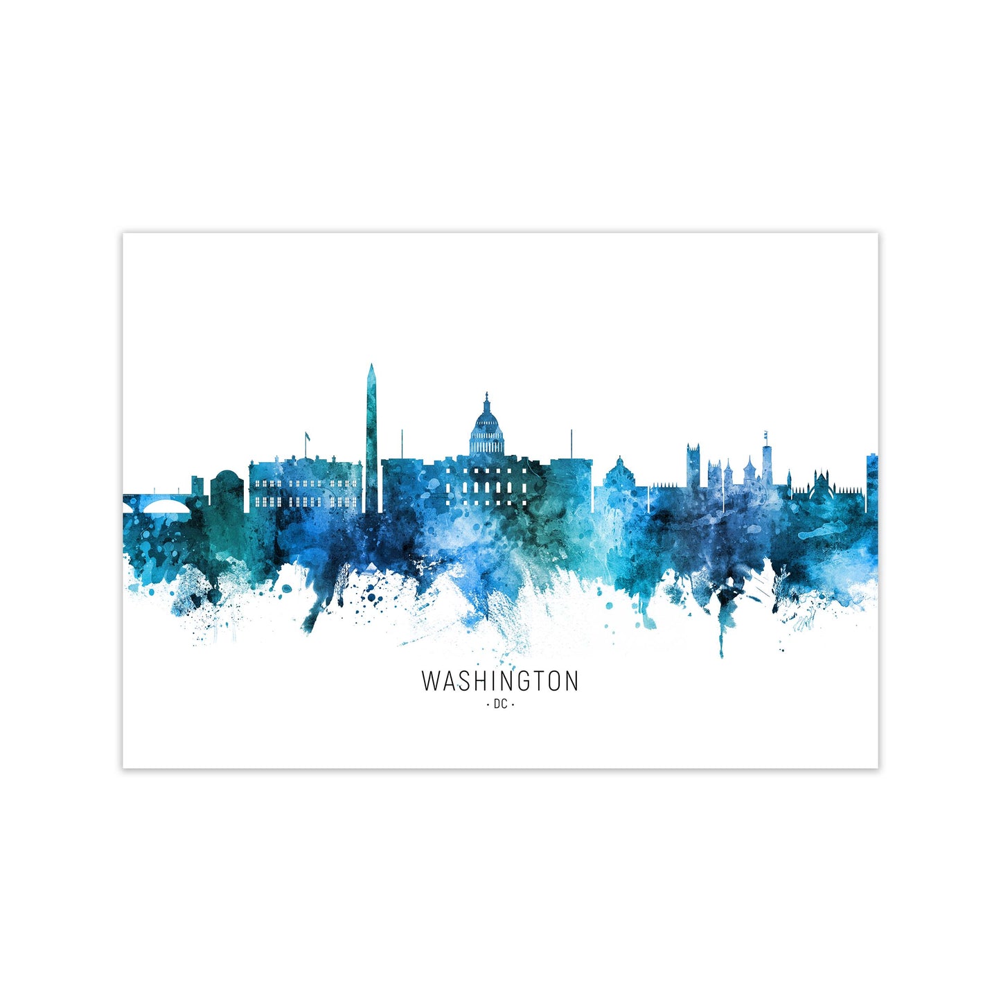 Washington Dc Skyline Blue City Name by Michael Tompsett Print Only