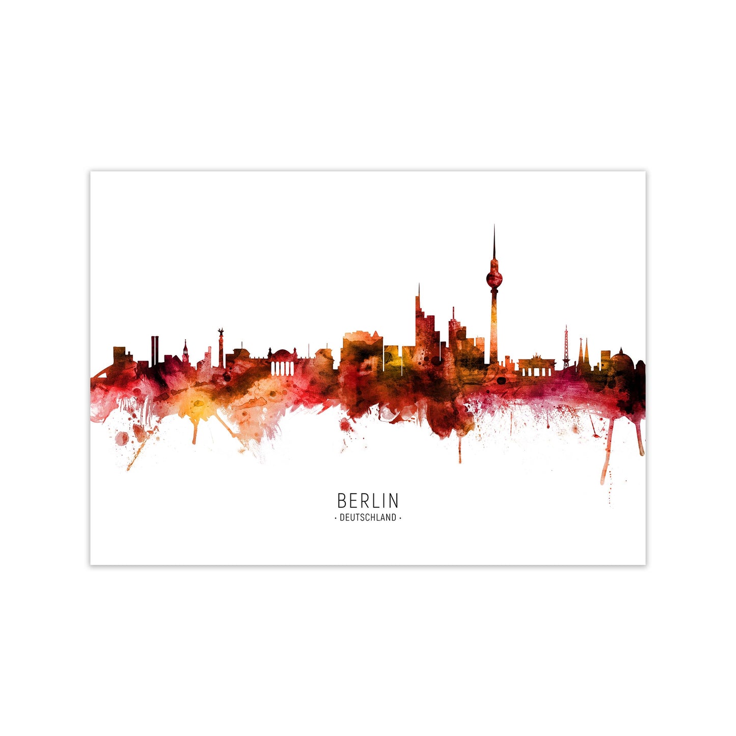 Berlin Deutschland Skyline Red City Name by Michael Tompsett Print Only