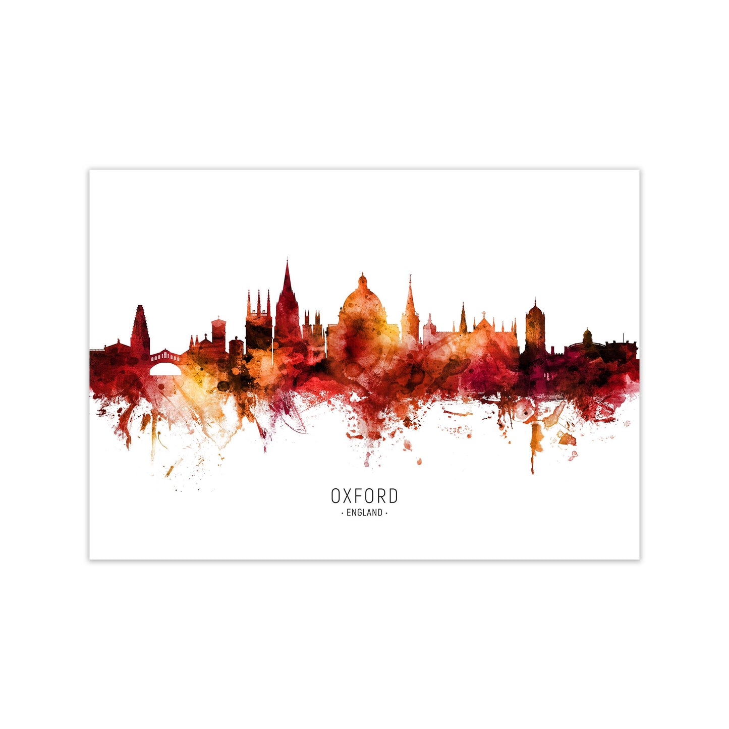 Oxford England Skyline Red City Name by Michael Tompsett Print Only
