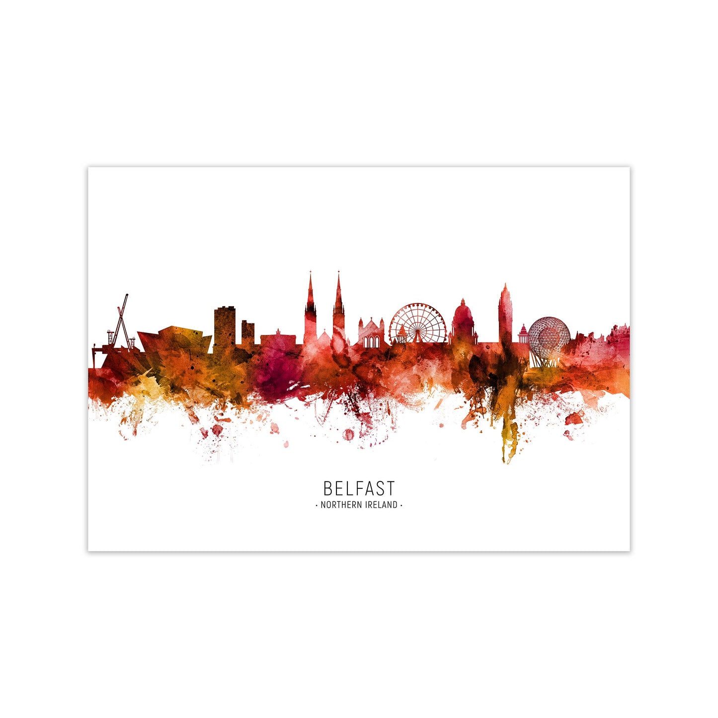 Belfast Northern Ireland Skyline Red City Name by Michael Tompsett Print Only