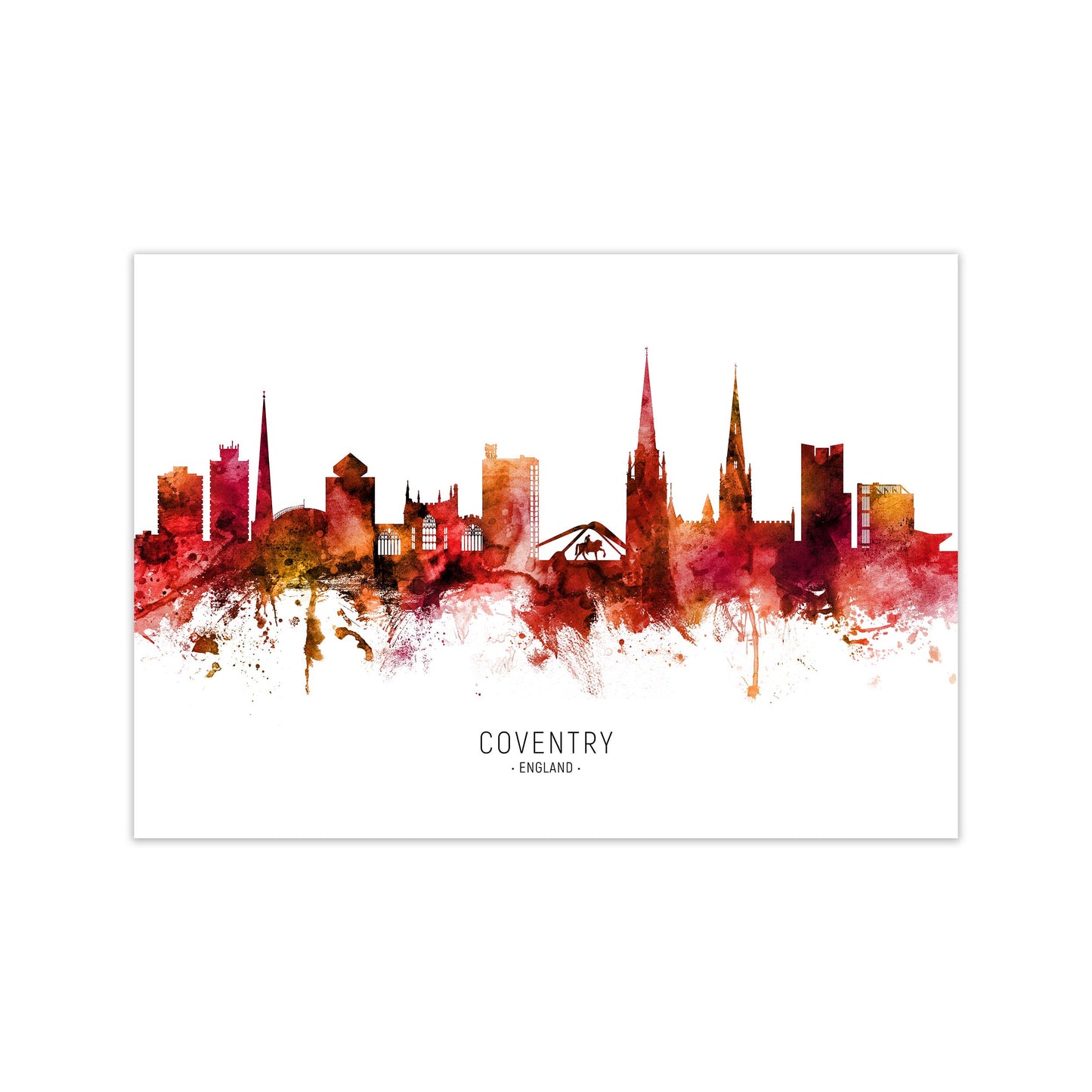 Coventry England Skyline Red City Name  by Michael Tompsett Print Only