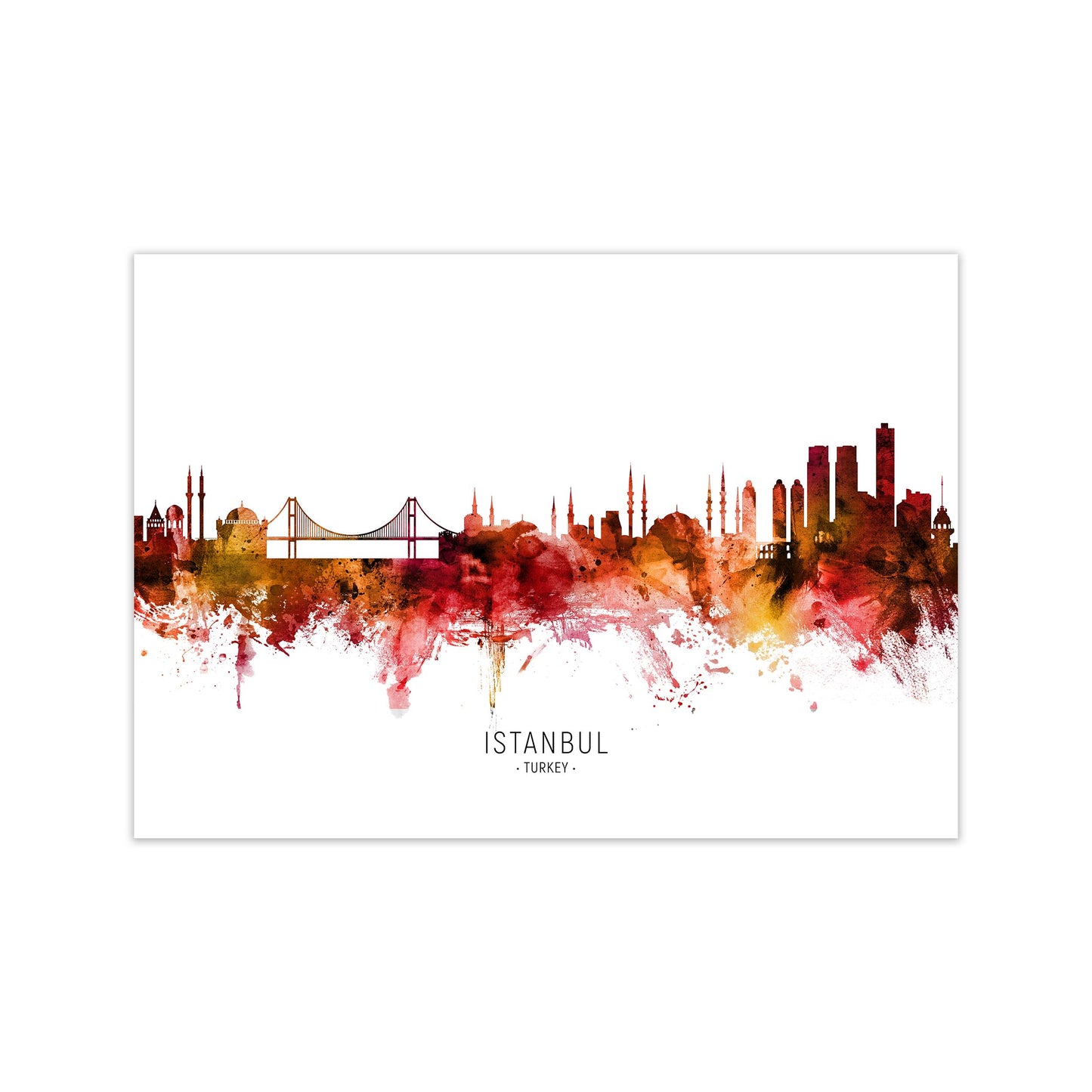 Istanbul Turkey Skyline Red City Name by Michael Tompsett Print Only