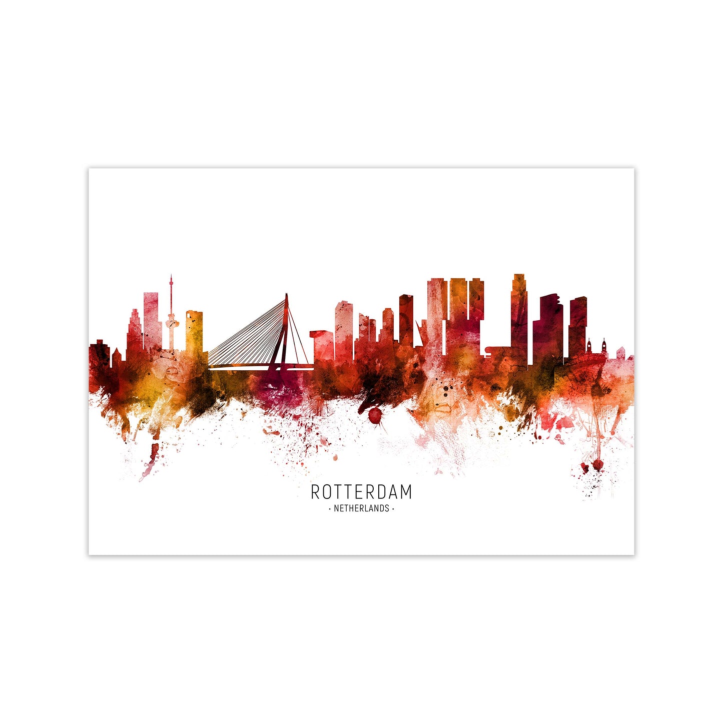 Rotterdam Netherlands Skyline Red City Name by Michael Tompsett Print Only