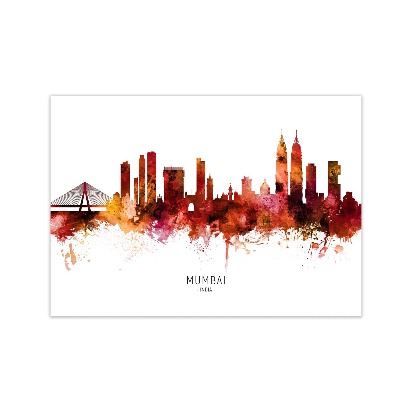Mumbai India Skyline Red City Name Print by Michael Tompsett Print Only