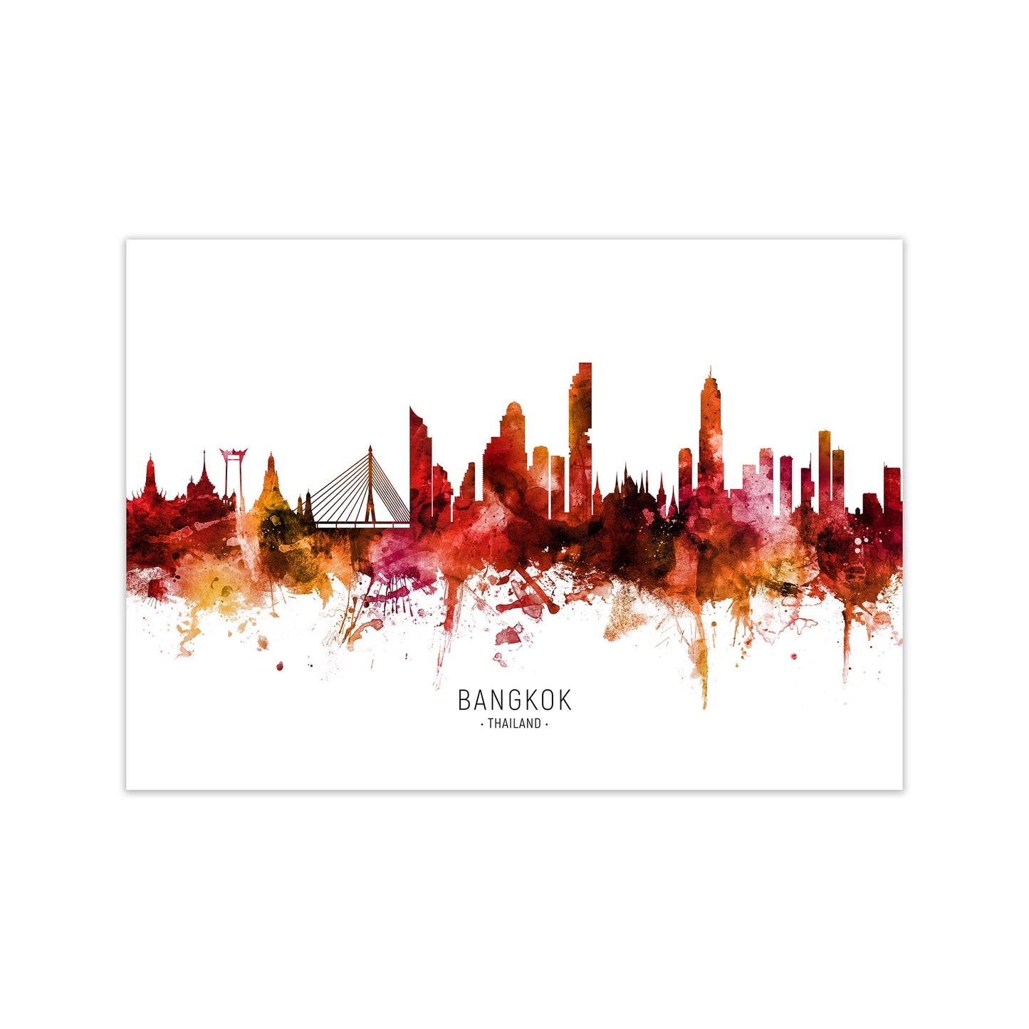 Bangkok Thailand Skyline Red City Name by Michael Tompsett Print Only