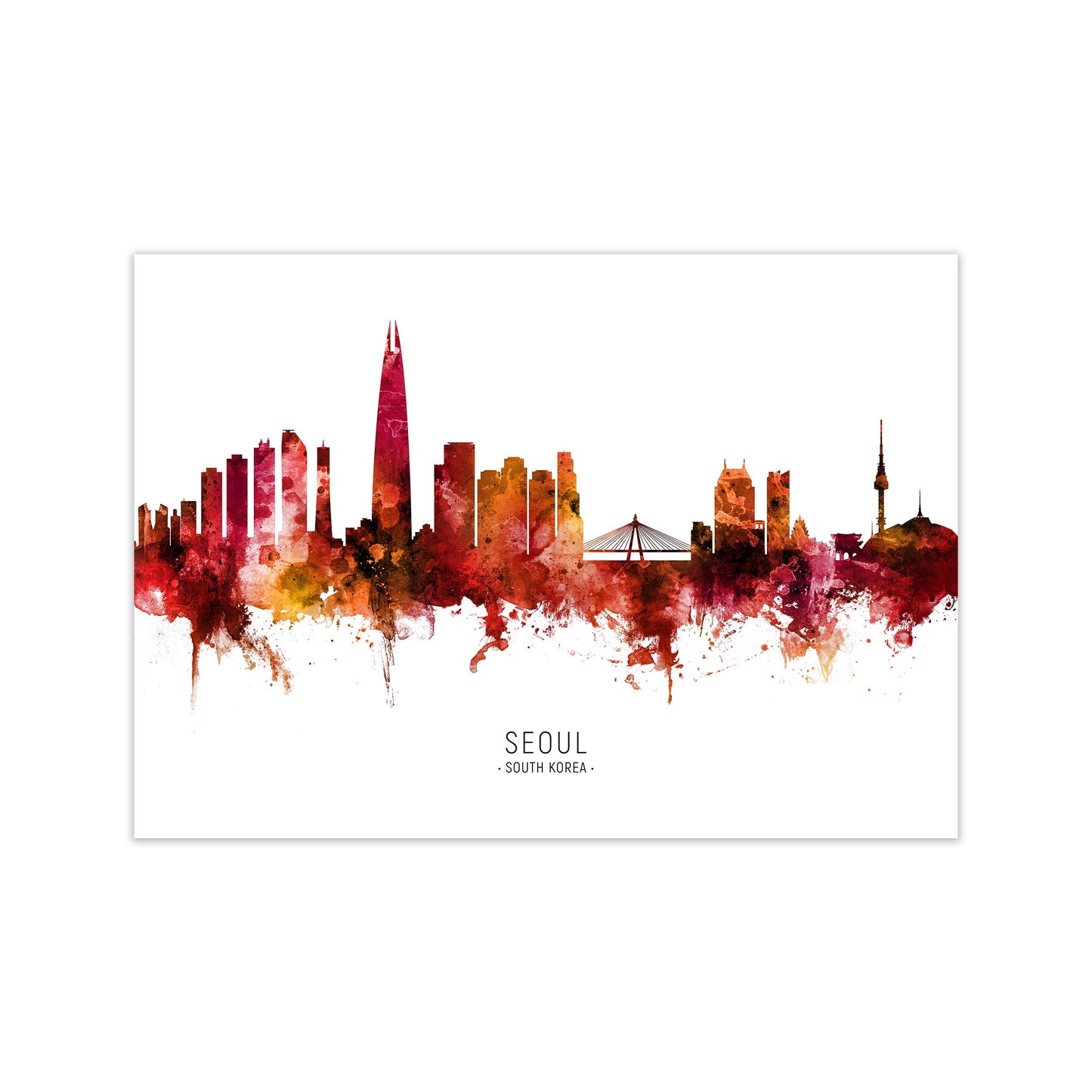 Seoul South Korea Skyline Red City Name by Michael Tompsett Print Only