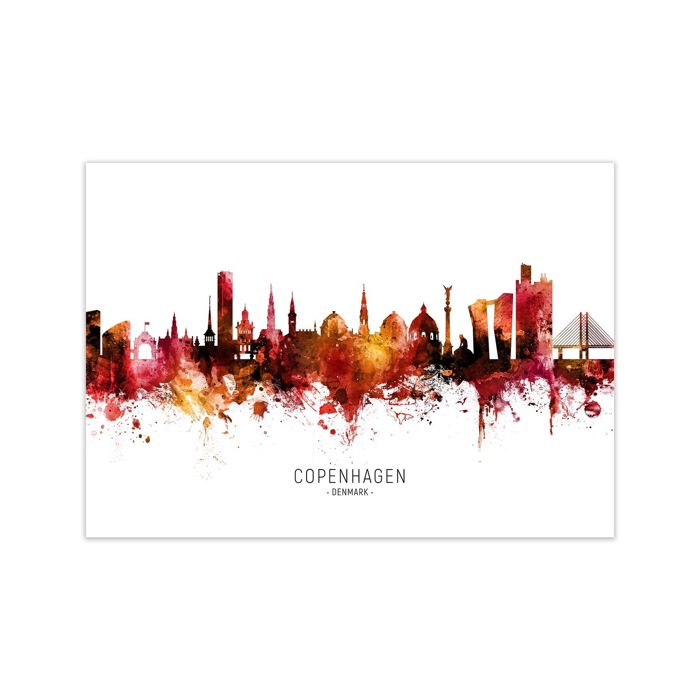 Copenhagen Denmark Skyline Red City Name by Michael Tompsett Print Only