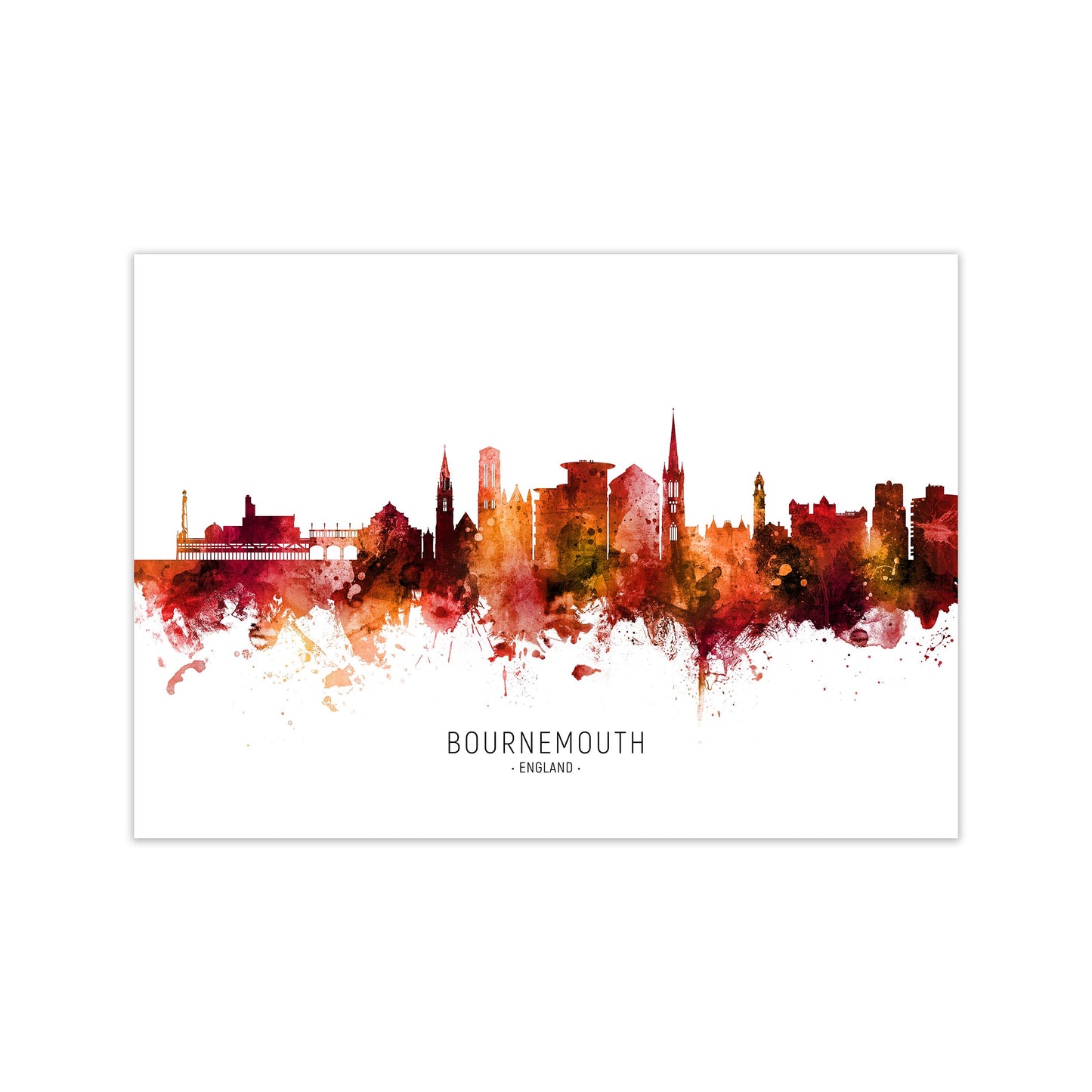 Bournemouth England Skyline Red City Name by Michael Tompsett Print Only