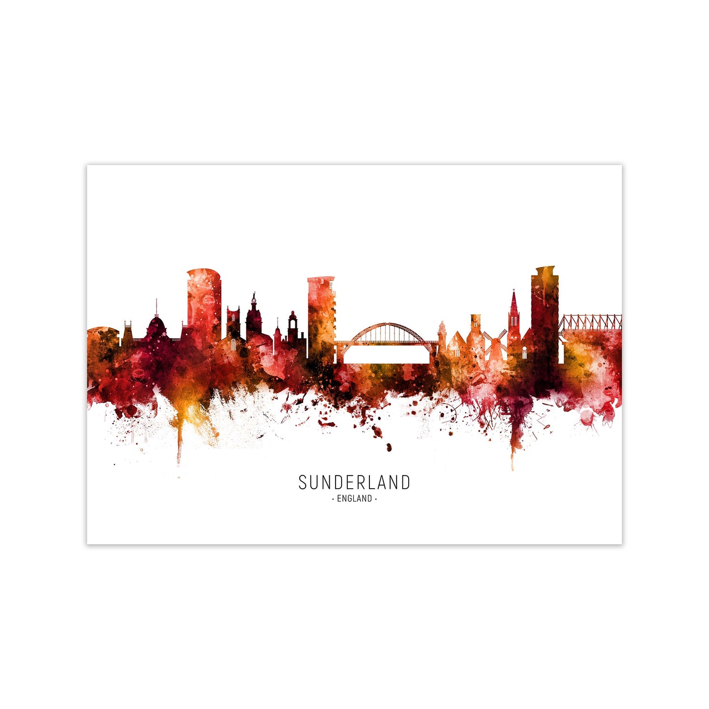 Sunderland England Skyline Red City Name by Michael Tompsett Print Only
