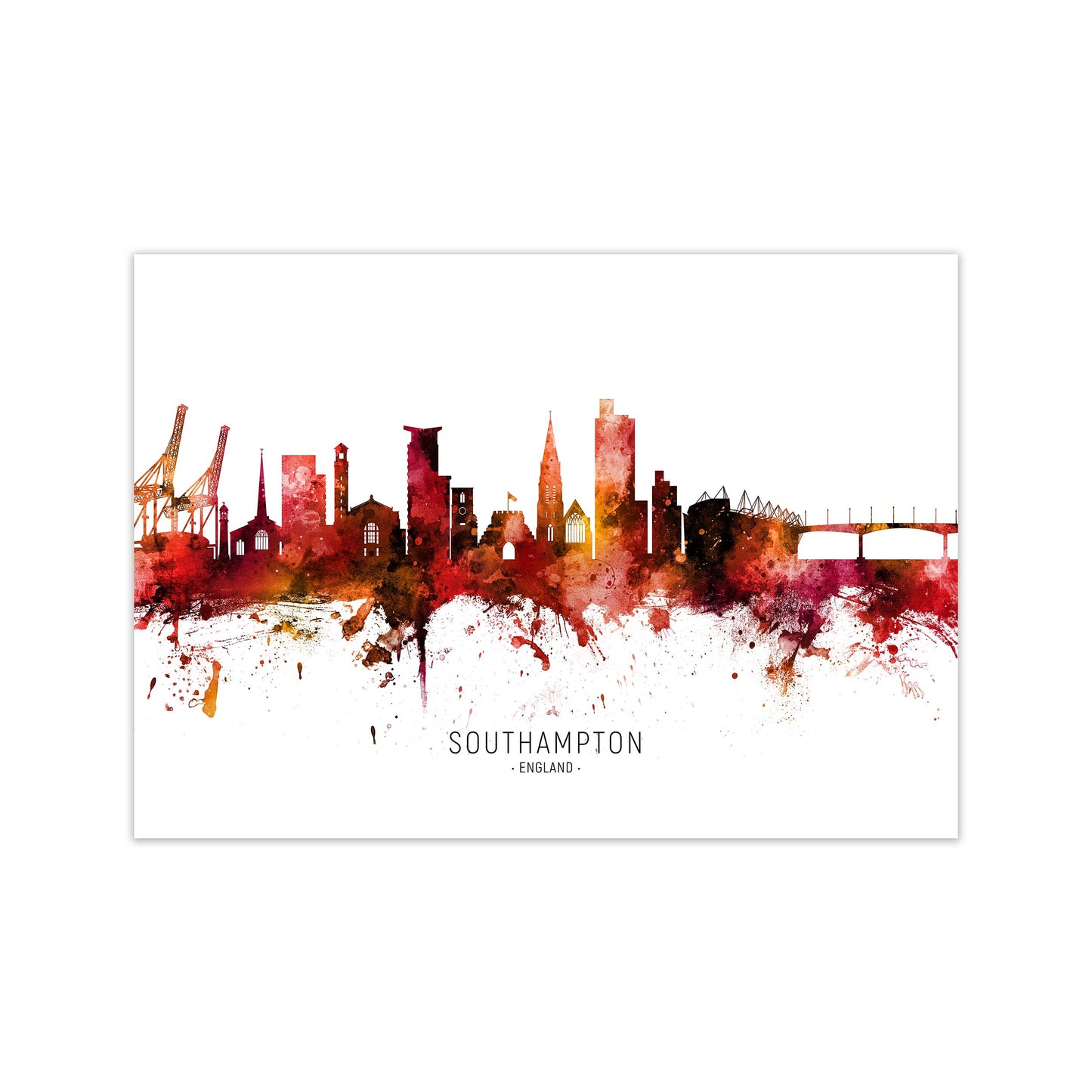 Southampton England Skyline Red City Name by Michael Tompsett Print Only