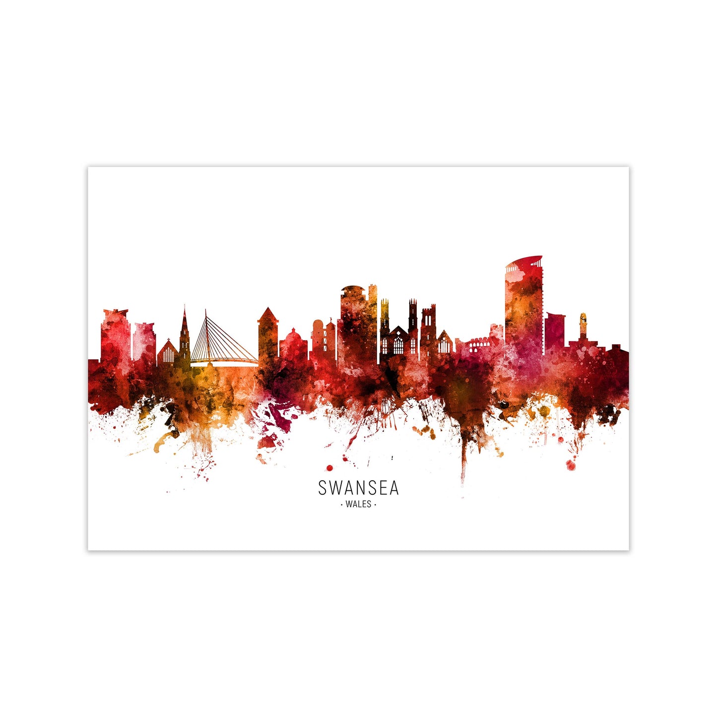 Swansea Wales Skyline Red City Name Print by Michael Tompsett Print Only