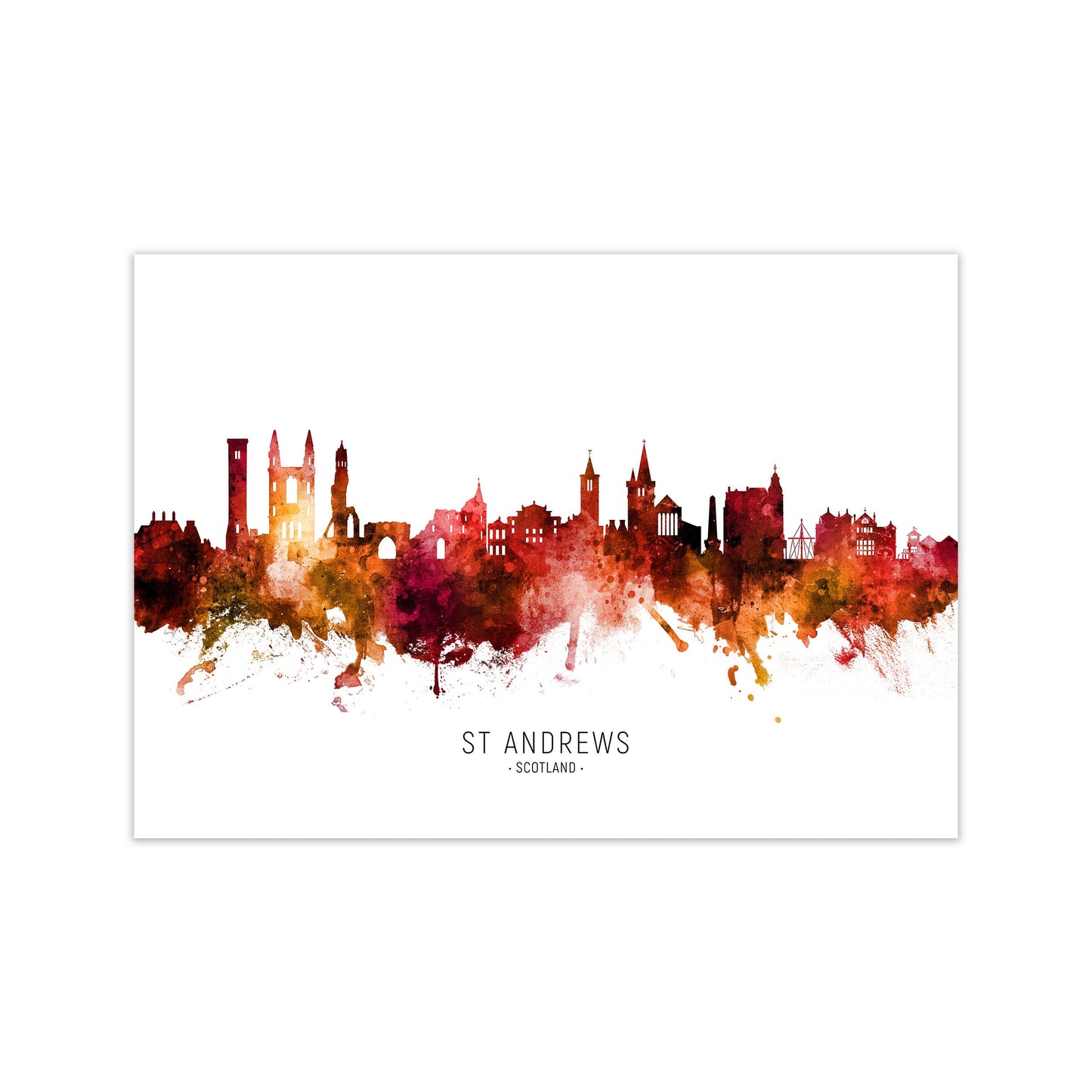 St Andrews Scotland Skyline Red City Name by Michael Tompsett Print Only