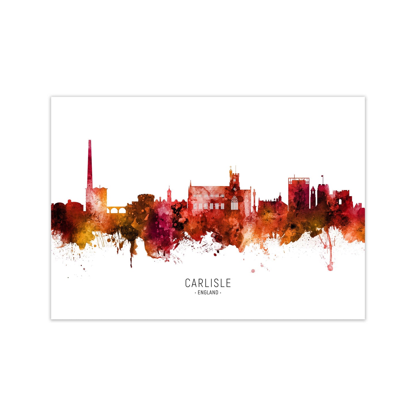 Carlisle England Skyline Red City Name by Michael Tompsett Print Only