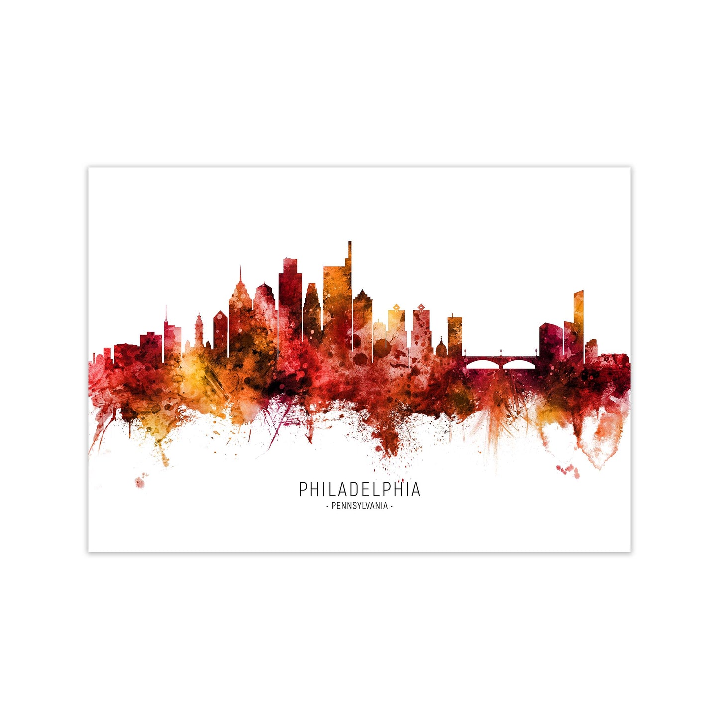 Philadelphia Pennsylvania Skyline Red City Name by Michael Tompsett Print Only