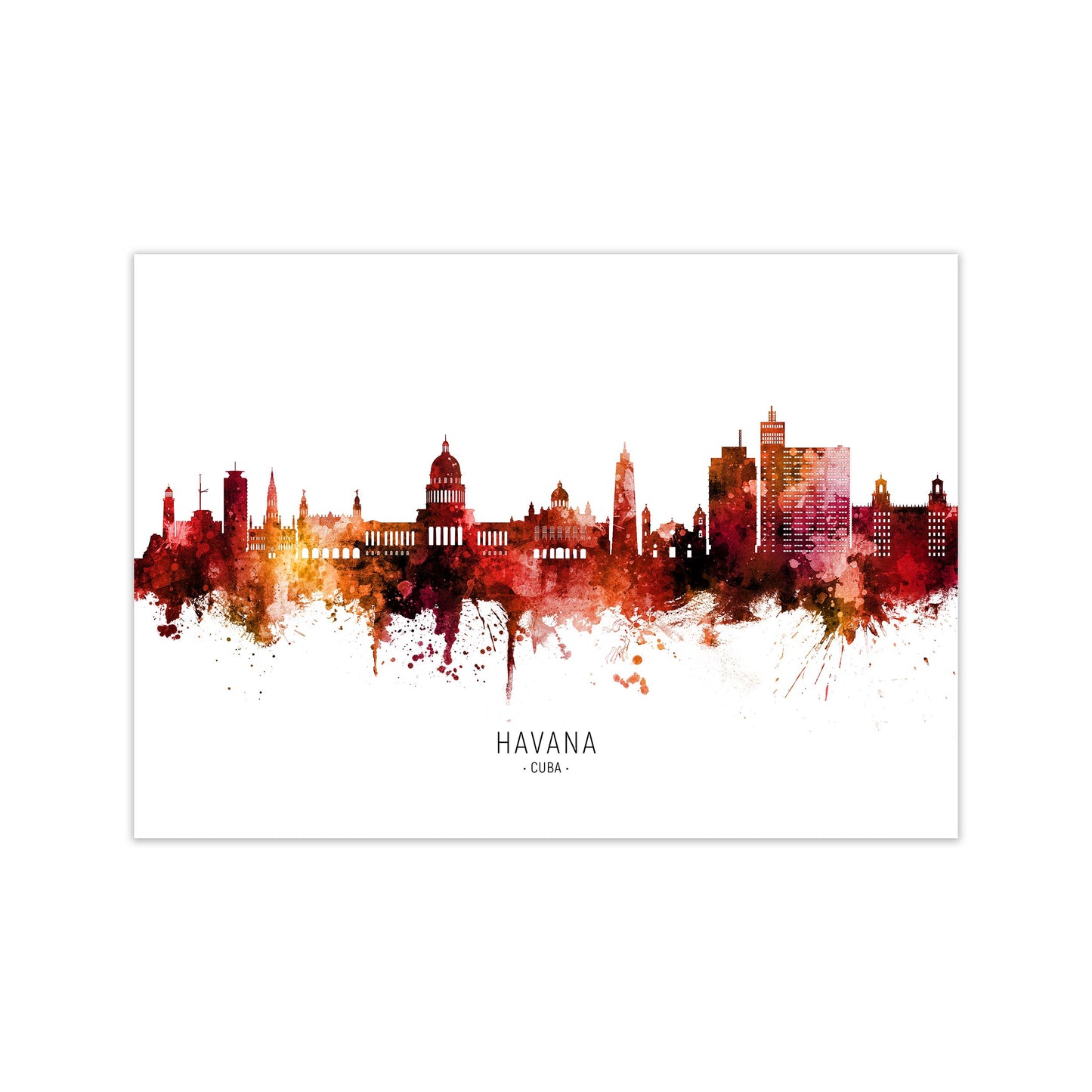 Havana Cuba Skyline Red City Name Print by Michael Tompsett Print Only