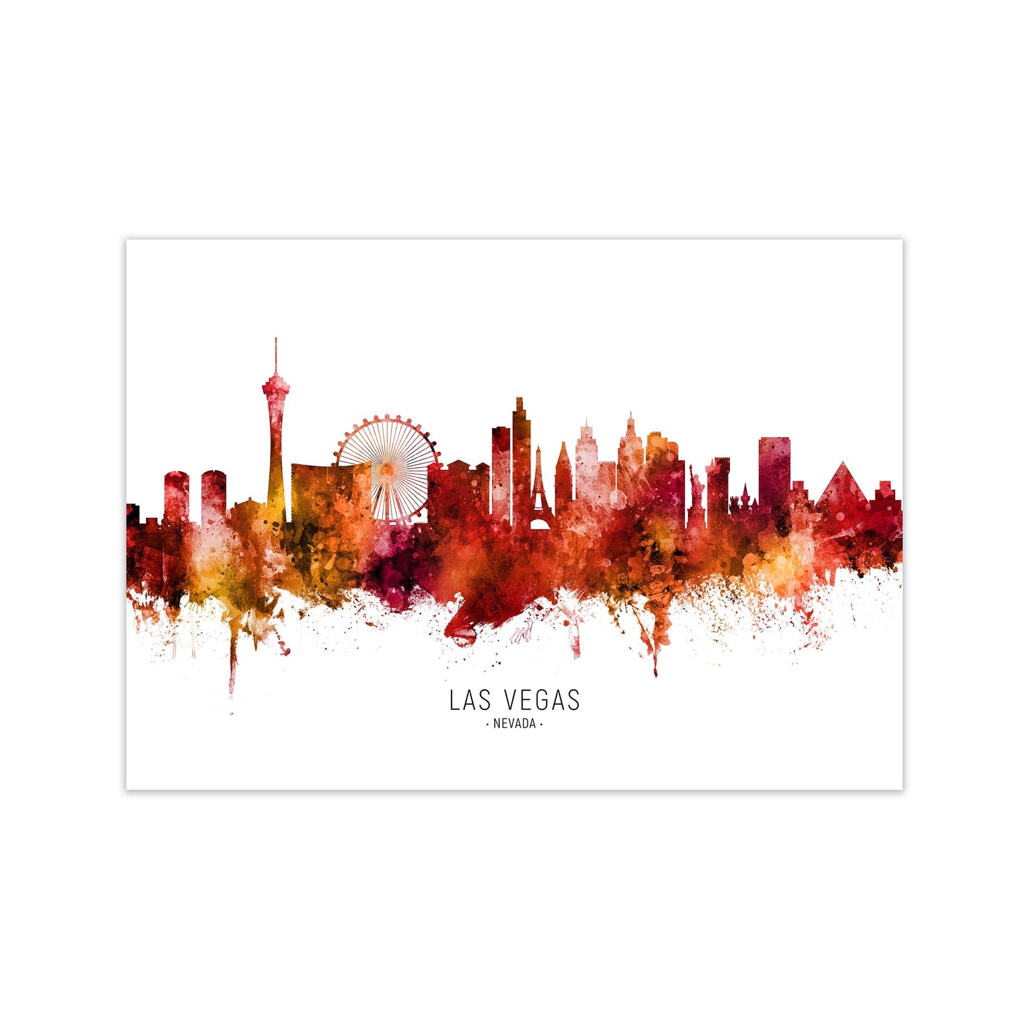 Las Vegas Nevada Skyline Red City Name  by Michael Tompsett Print Only