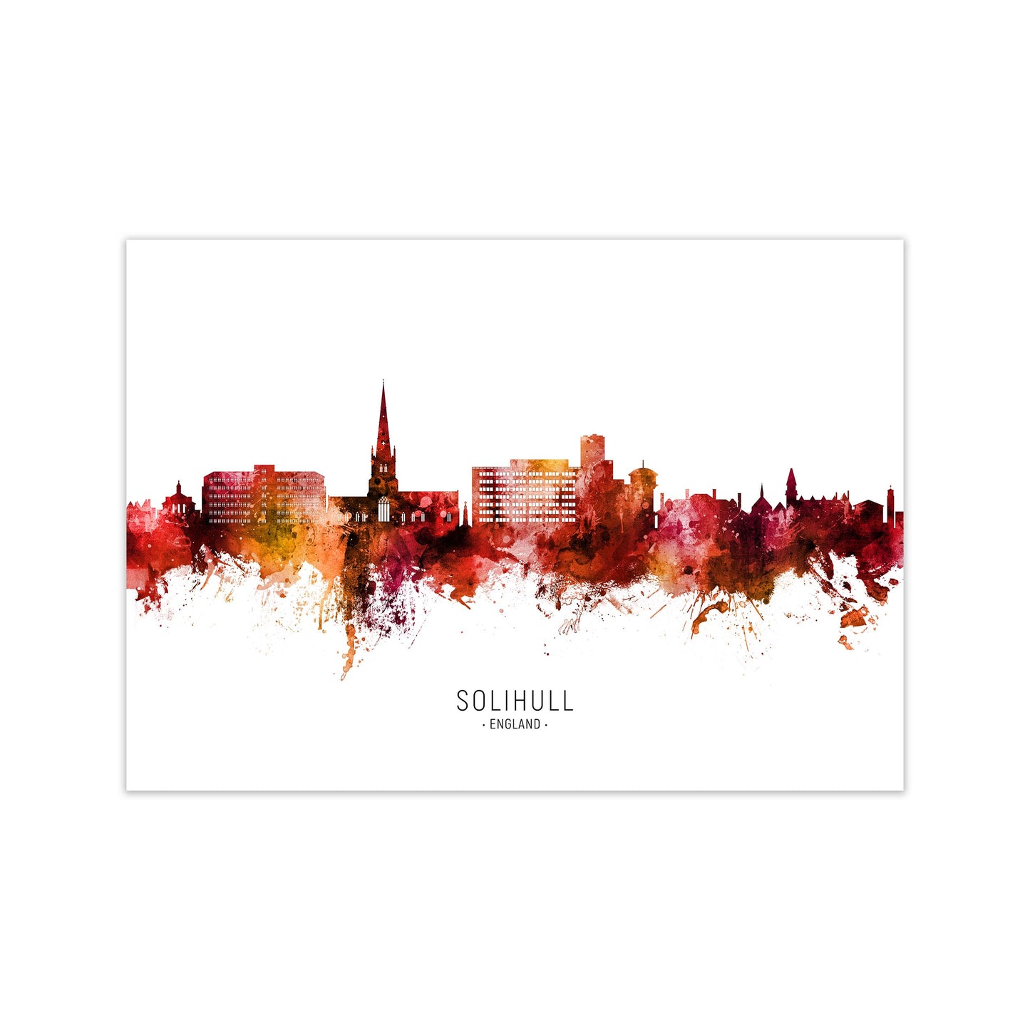 Solihull England Skyline Red City Name by Michael Tompsett Print Only