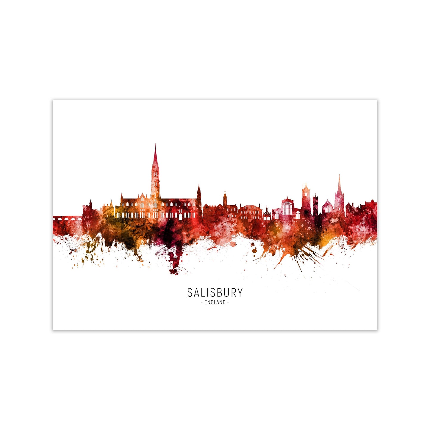 Salisbury England Skyline Red City Name  by Michael Tompsett Print Only