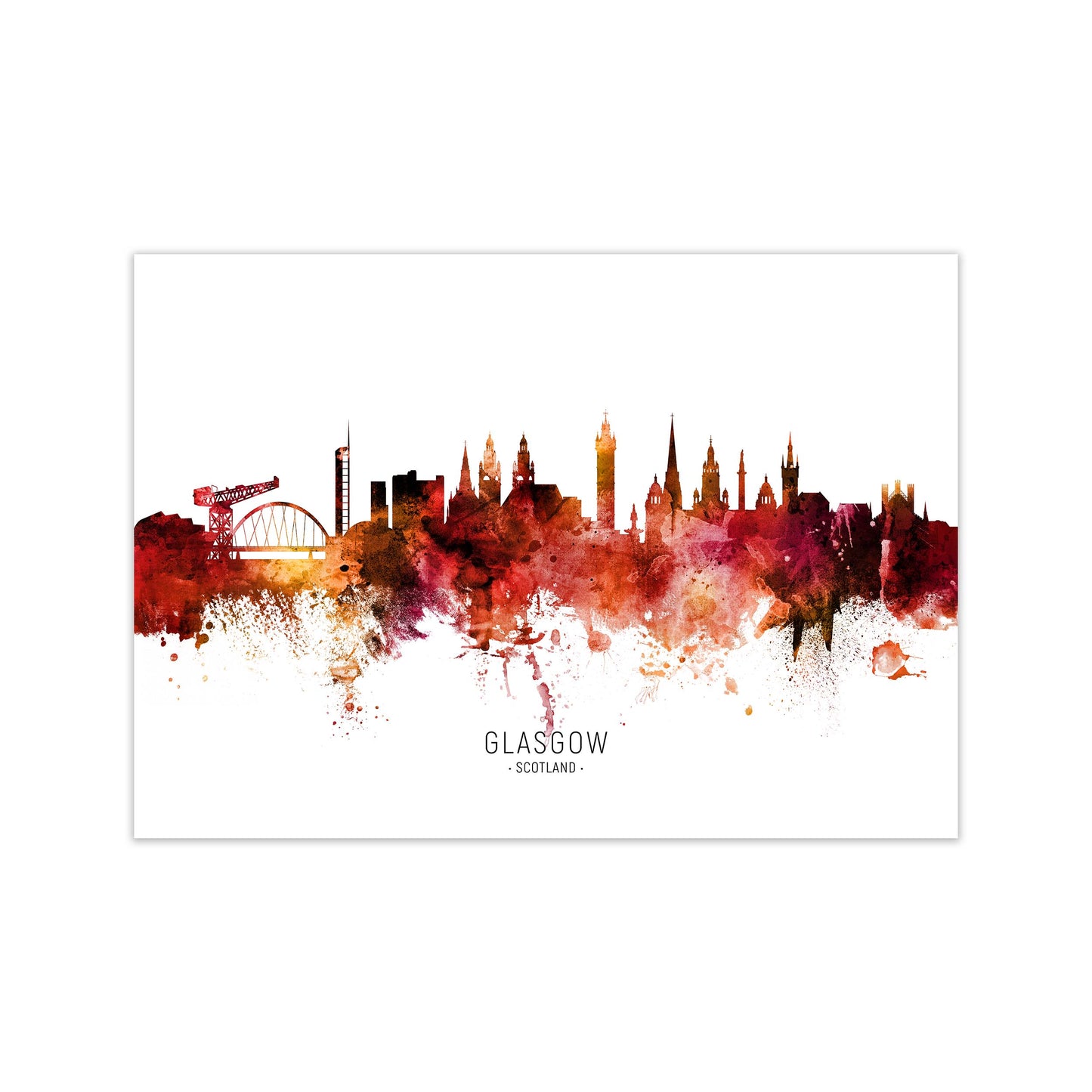 Glasgow Scotland Skyline Red City Name by Michael Tompsett Print Only