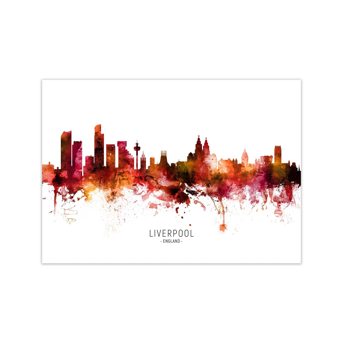 Liverpool England Skyline Red City Name  by Michael Tompsett Print Only