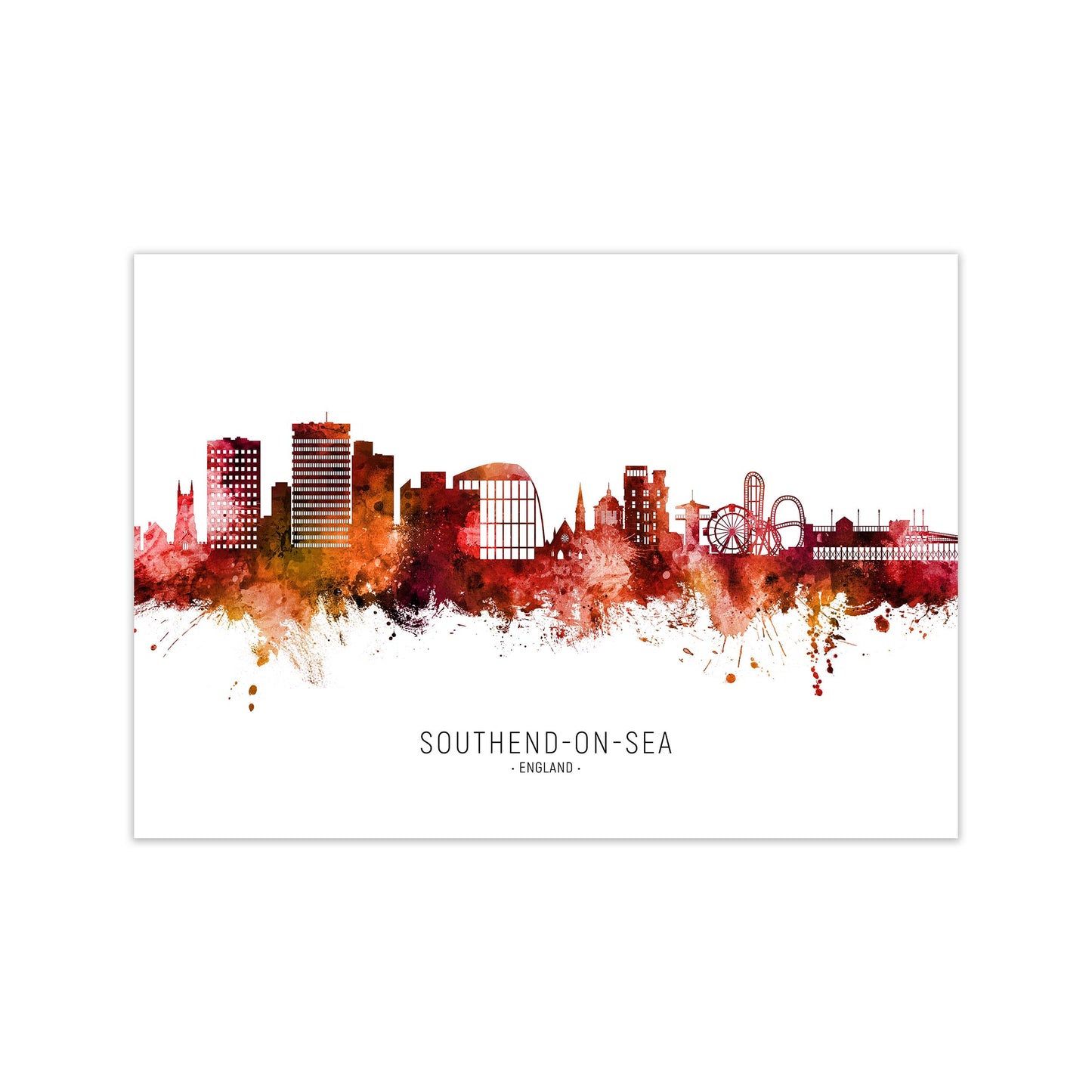 Southend-On-Sea England Skyline Red City Name by Michael Tompsett Print Only