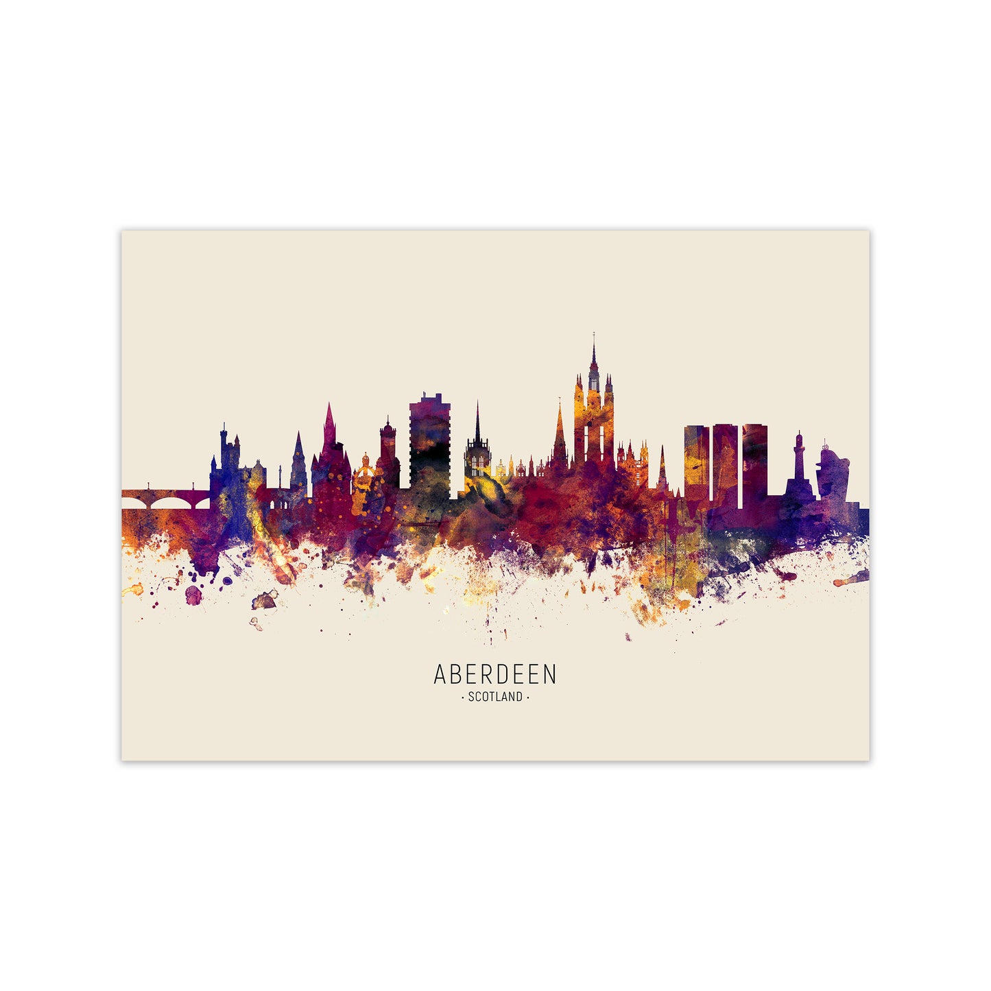 Aberdeen Scotland Skyline Autumn City Name Art Print by Michael Tompsett Print Only