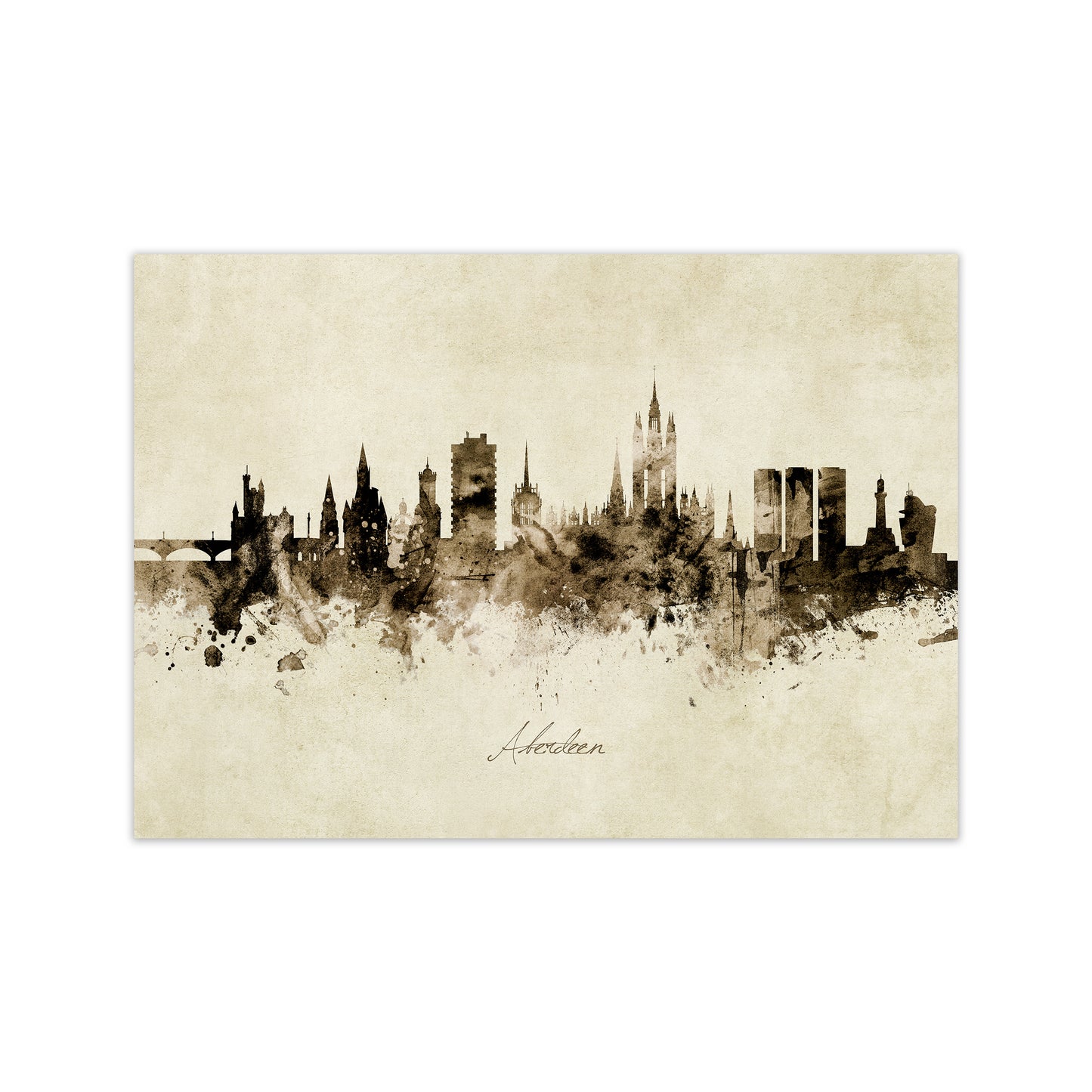 Aberdeen Scotland Skyline Vintage Art Print by Michael Tompsett Print Only